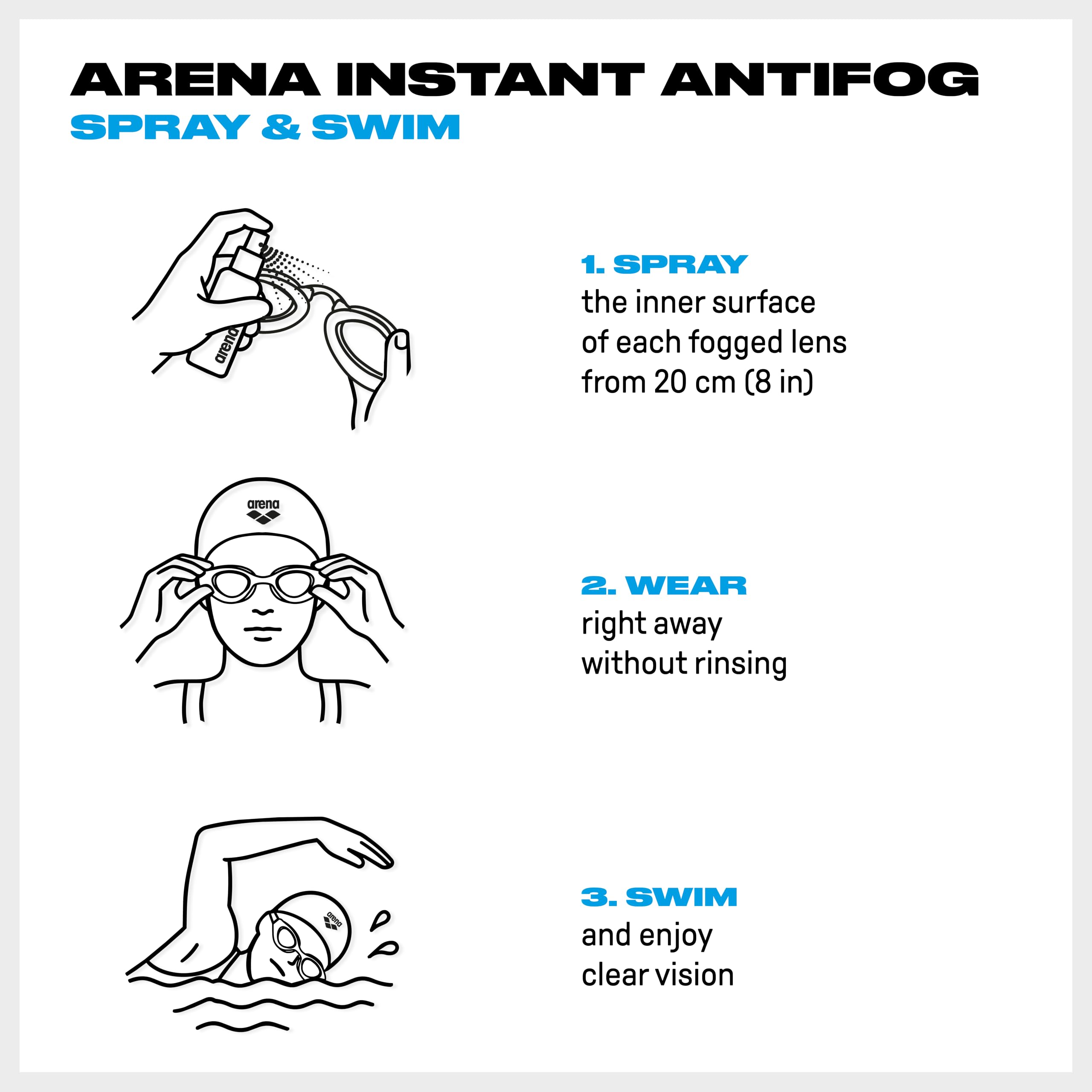 ARENA Instant Anti-Fog Spray Swim Goggles Treatment Prevents Fogging Swim Practice Essential Defogger Solution, 35ml Up to 150 Applications, Clear : Sports & Outdoors