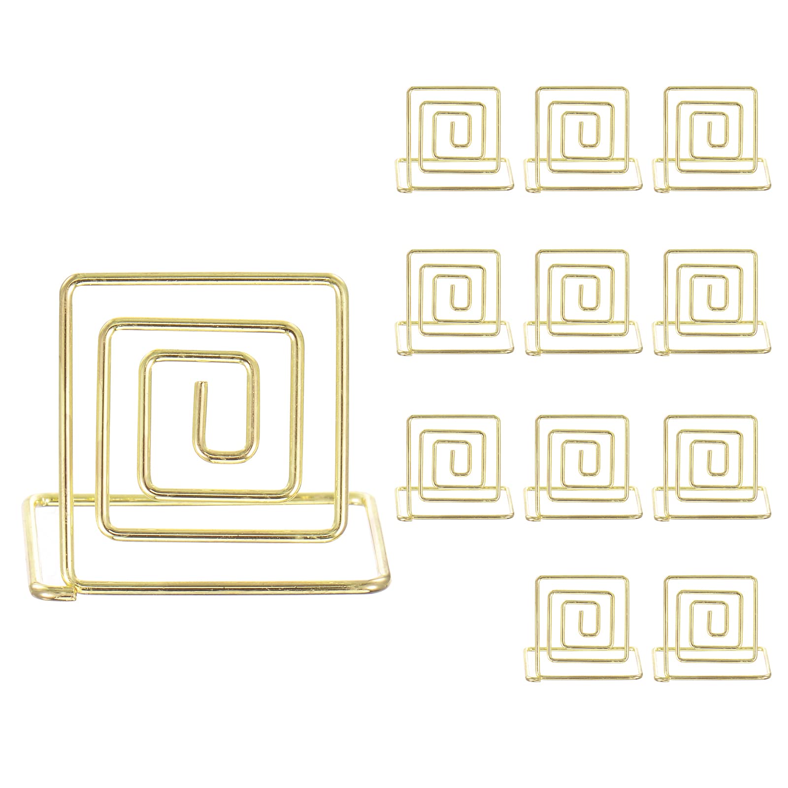 HARFINGTON 12pcs Table Number Holders 1.34 Inch 34mm Tall Square Shape Steel Photo Holders for Centerpieces Table Place Card Holders for Wedding Reception Party Office Home, Gold Tone