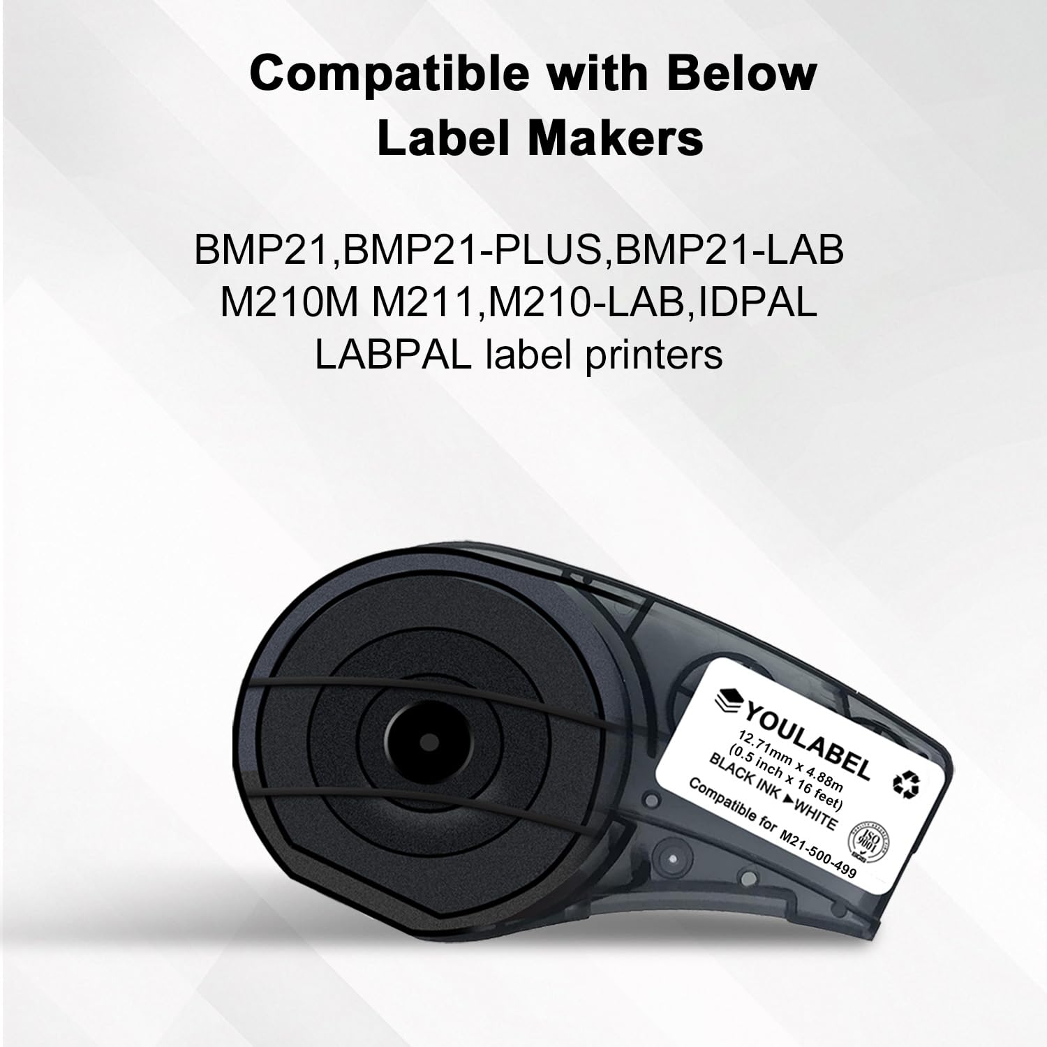 Compatibile con M21-500-499 Etichetta multiuso in nylon per ID generale, marcatura filo ed etichettatura di laboratorio, nero su bianco- per stampanti M210, M210-LAB, M211, BMP21-PLUS e BMP21-LAB, 0,5