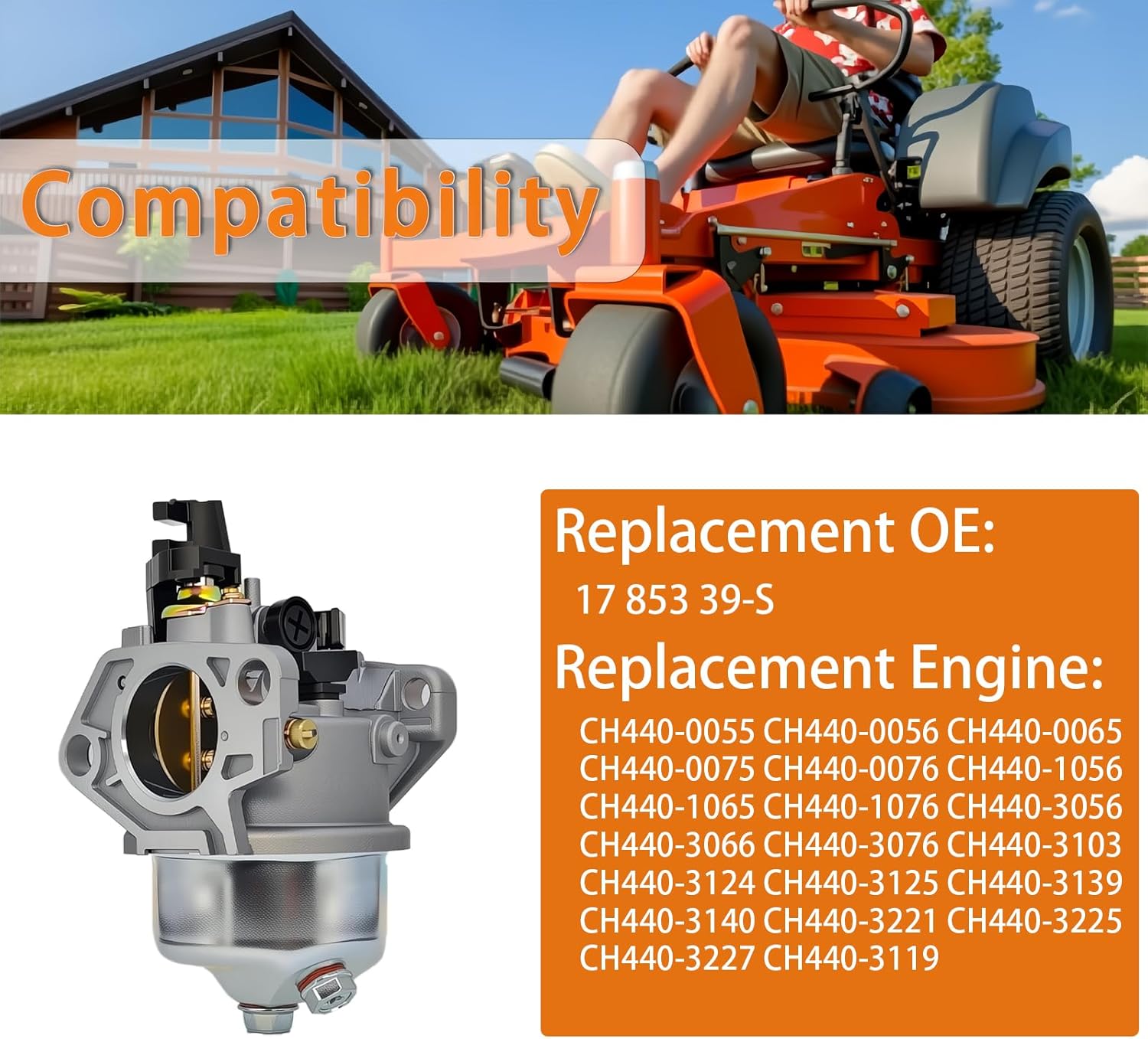 CH440 Carburetor Kit CH440 17 853 39-S – A Perfect Fit for 39 Models of Kohler Command PRO 420CC 14HP Gas Engines and Lawn Equipment