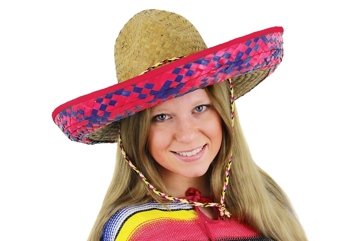 6 x Sombreros mexicanos de lujo rosa emboirdeRED SOMBRERO - Gran sombrero de paja, disfraz de fiesta ideal para despedidas de soltera, fiesta de playa, verano