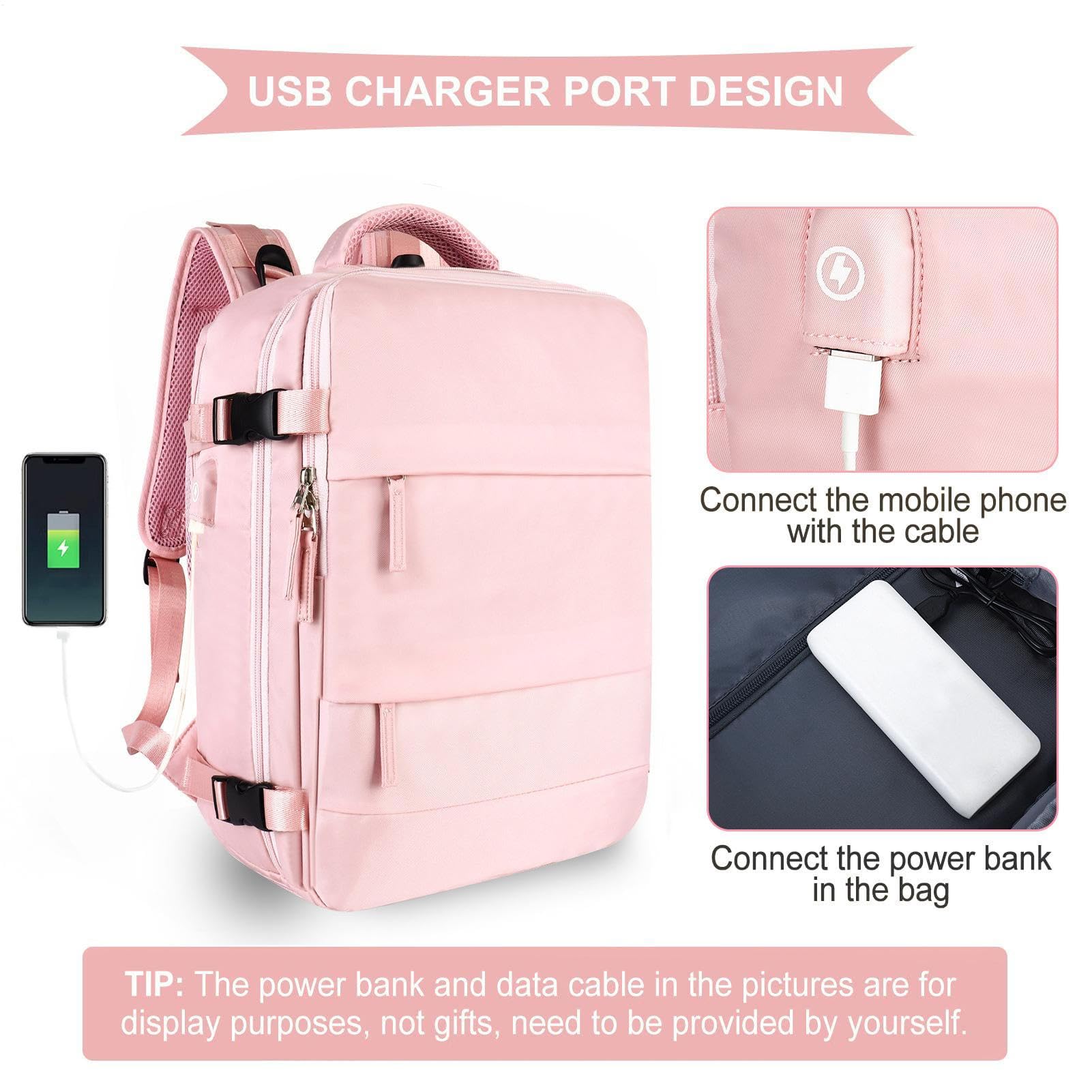 Generisch Mochila para equipaje de mano, ligera, extra grande, con USB