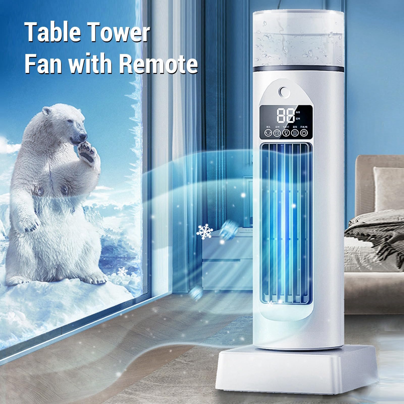 Ventilador de torre de mesa con control remoto, sin aspas, USB, silencioso, enfriador de aire, acondicionador, humidificador, 4 en 1, multifunción, para oficina, dormitorio,