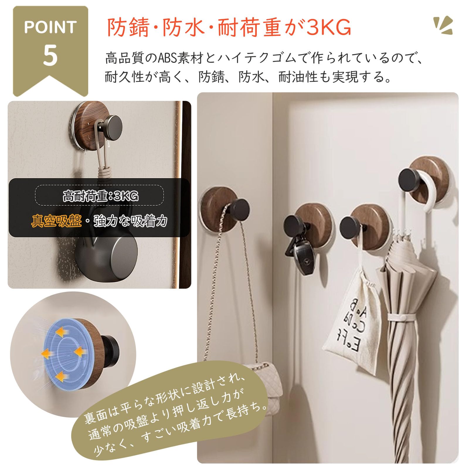 Amazon | KEISHIN ABS 超強力真空吸盤フック 繰り返し使用可能 壁掛け
