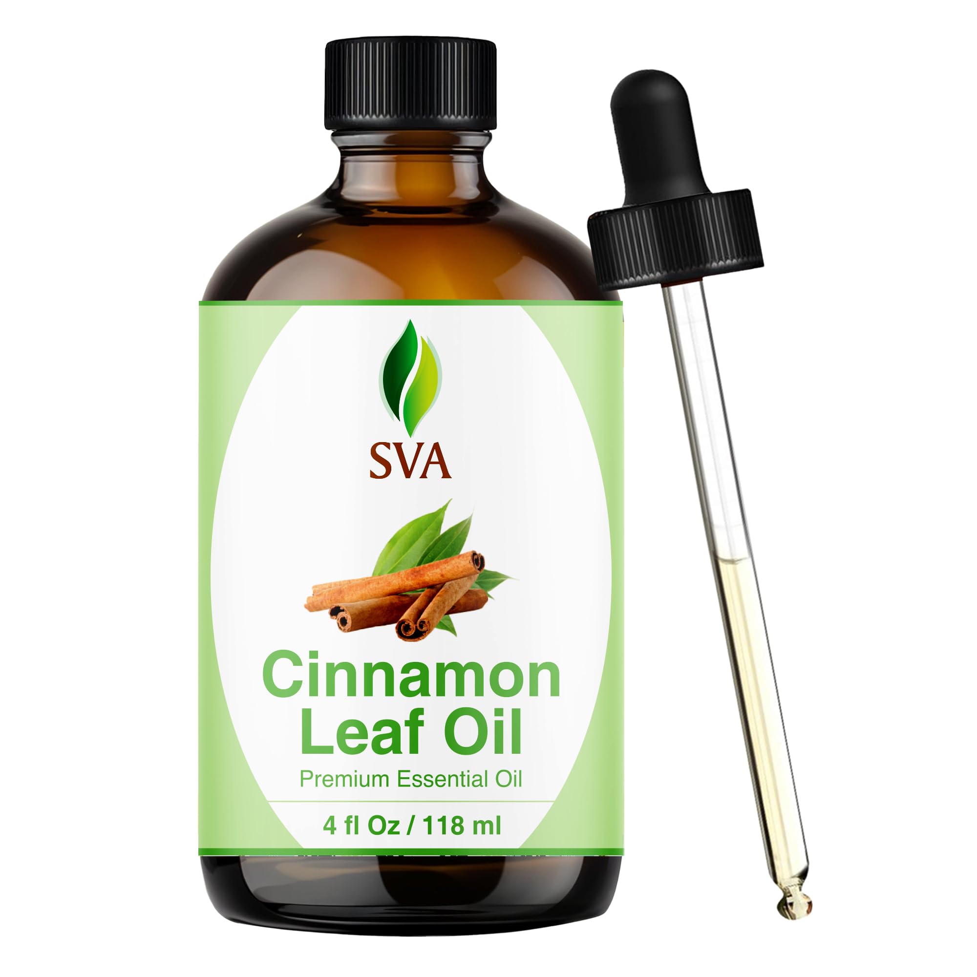 SVA Cinnamon Leaf Essential Oil – 4 Fl Oz – 100% Natural Cinnamon Oil - for Diffuser, Hair Care, Face, Skin Care, Aromatherapy, Scalp and Body Massage, Soap and Candle Making – with Dropper