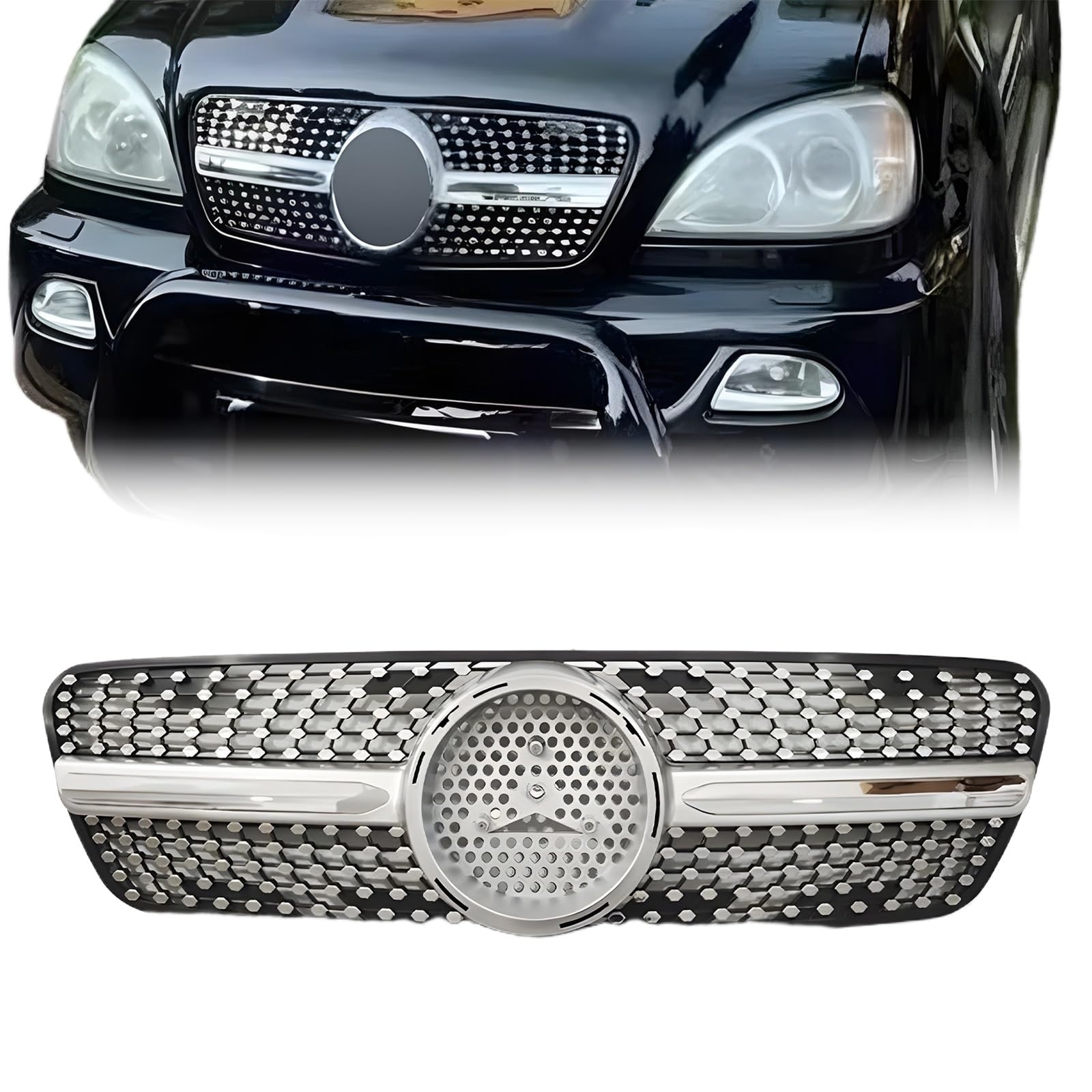 Front Bumper Upper Mesh Grille, Compatible with Benz W163 ML-Class ML320 ML350 ML500 1998-2004, Front Grille Cover Car Accessories