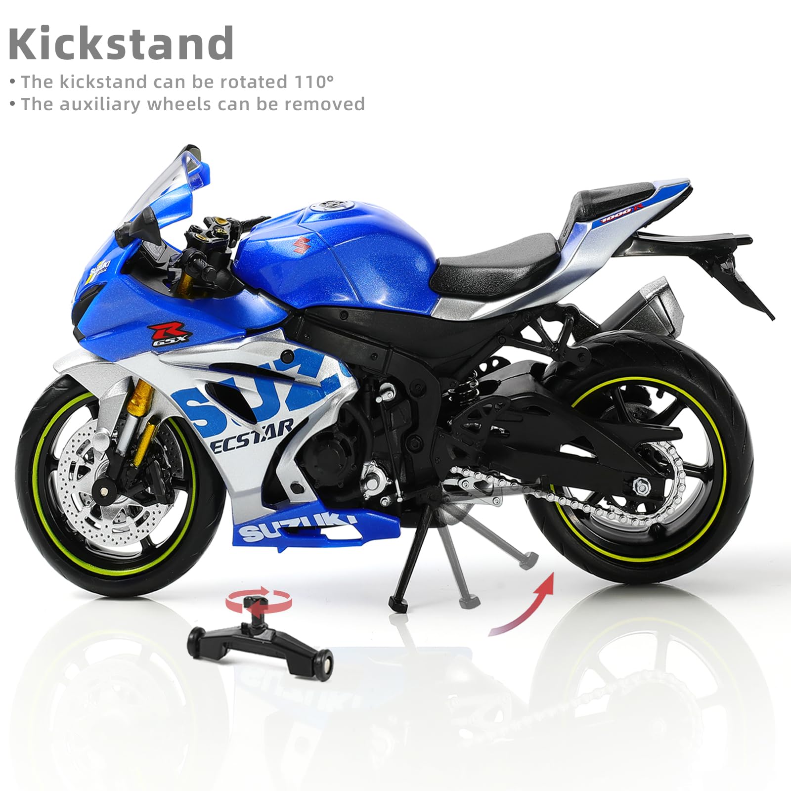 1/12 Compatible pour Suzuki 1000R Moto Modèle Jouet Mini Métal Die-Cast Moto Modèle Bleu Sport Racing Collection Cadeau Hommes Enfants Garçons (GSX R1000R)