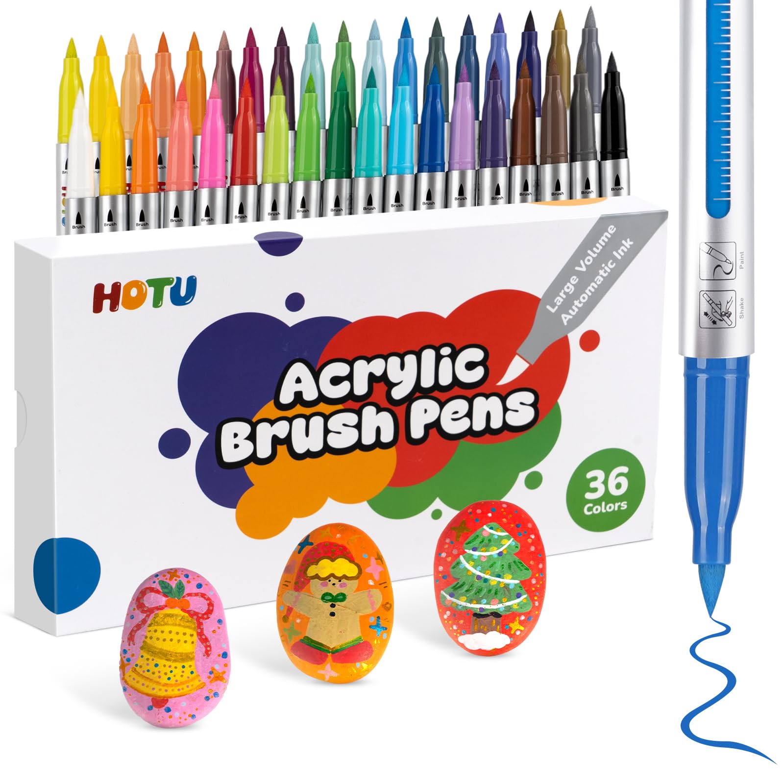 HOTU Pennarelli acrilici 36 colori per vetro, carta, tessuto, legno e libri da colorare - Pennarelli a grande capacità (6,6 g ciascuno) - Kit di forniture per arte e fai da te - Ottima idea regalo