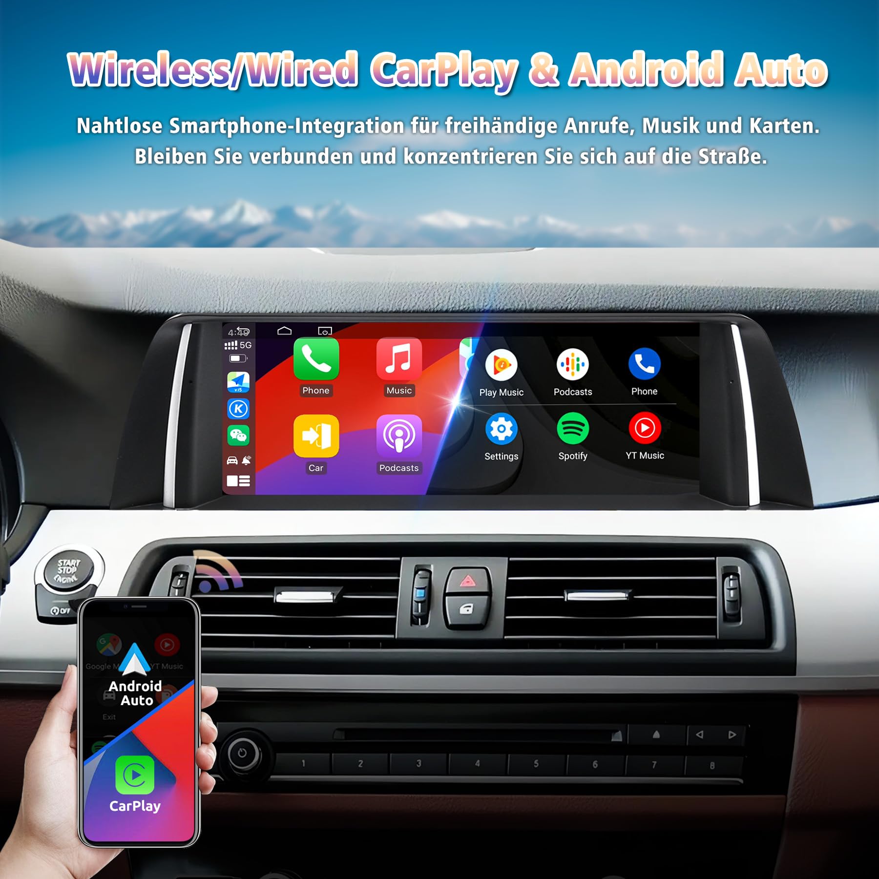 Android 14 10,25-Zoll-Touchscreen Autoradio für BMW 5er F10/F11 (2010–2012) – Kabelloses CarPlay/Android Auto, Original-OEM Beibehalten, HD-IPS-Display, GPS-Navigation, Mirror Link, nur CIC-System