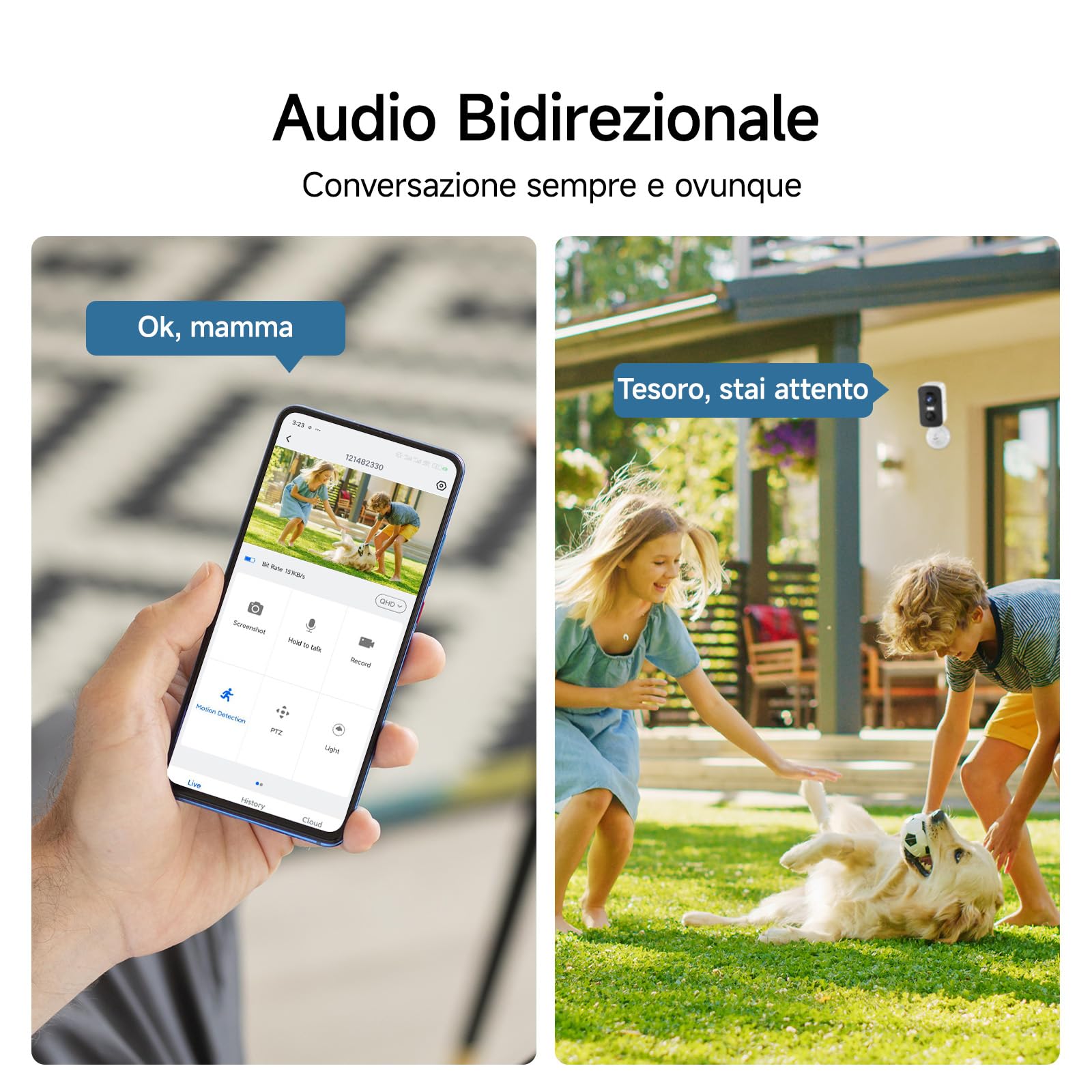 fanxiang Telecamera WiFi Esterno Senza Fili, Telecamera di Sicurezza Wireless con Visione 360°, Batteria Ricaricabile, Visione Notturna a Colori 10m, Rilevamento AI, PIR, IP65