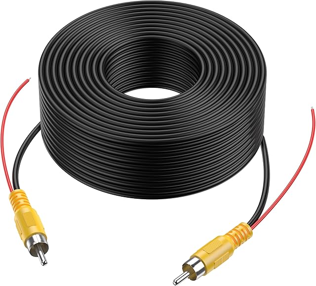 CoCar RCA Video Cable with Red Reverse Trigger Lines, RCA Video Extension Cable for Car Rear View Camera, Monitor Camera, CCTV LED Connection (20 Meters or 65 Feet)