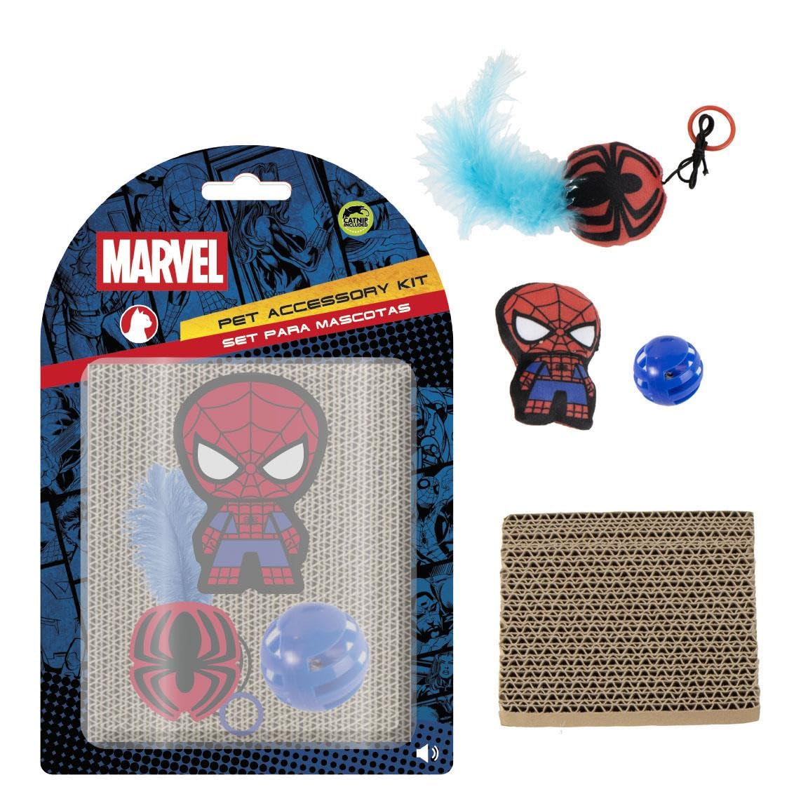 Marvel Spider-Man Cat Toy Set β Cat Gift Set with Scratcher, Catnip Plush Toys & Jingle Ball β Interactive Play Toys for Indoor Cats
