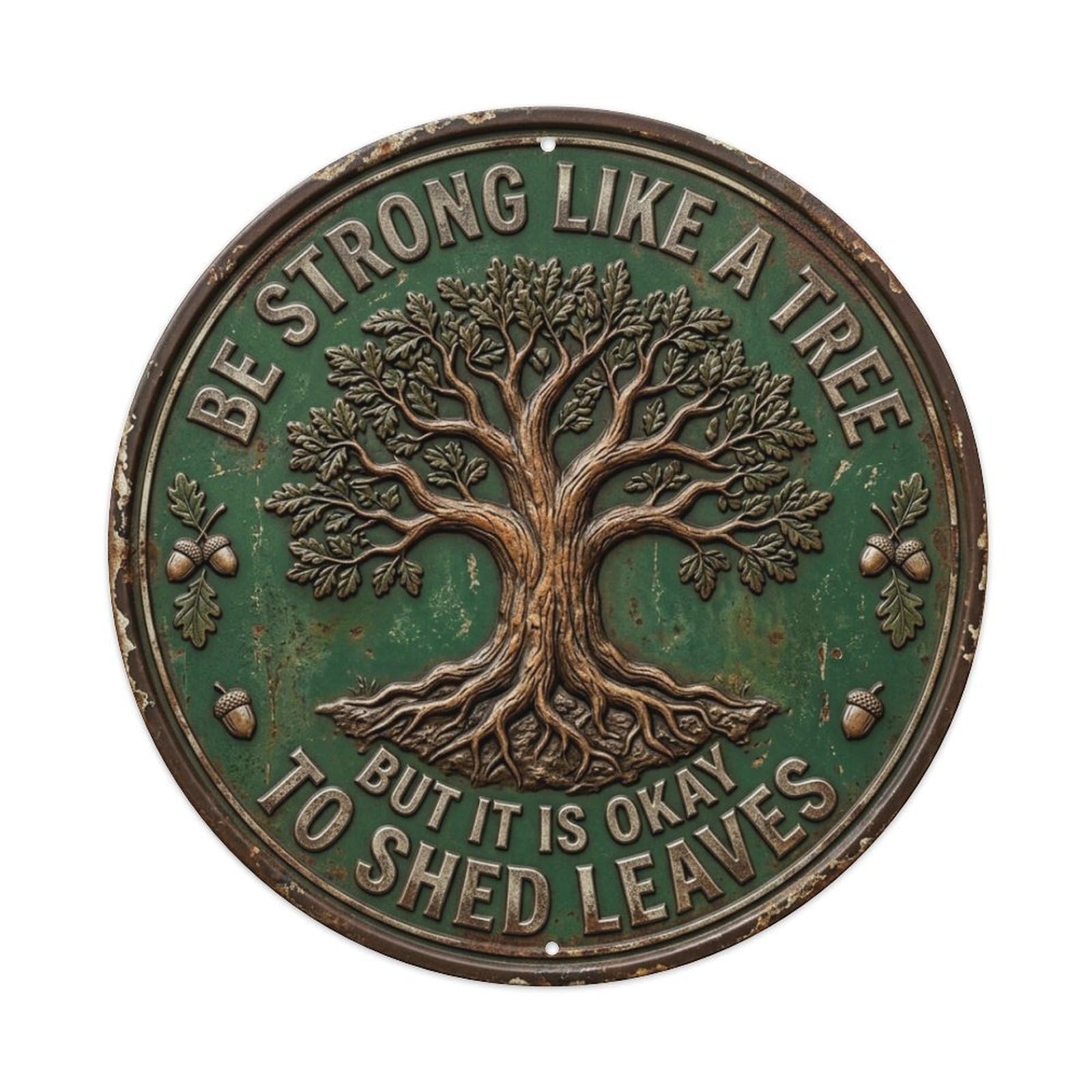 Oak Tree Strength Entryway Vintage Metal Tin Sign Plaque Wall Decor for Cafe, Club Bar, Office, Garden Metal Poster 8x8Inch