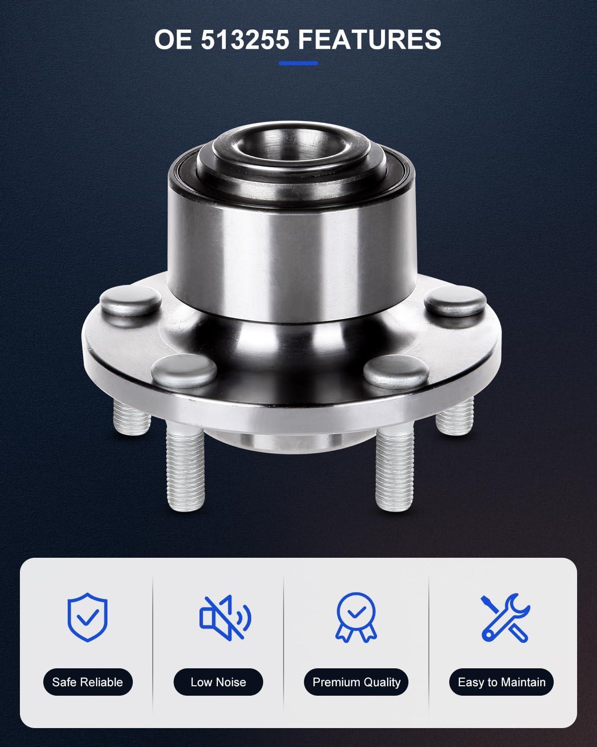 ECCPP 513255 Front Axle 5 Lugs Hub Bearing Assembly for Volvo C30 2008-2009, C70 2006-2009, S40 2004-2009, V50 2005-2009