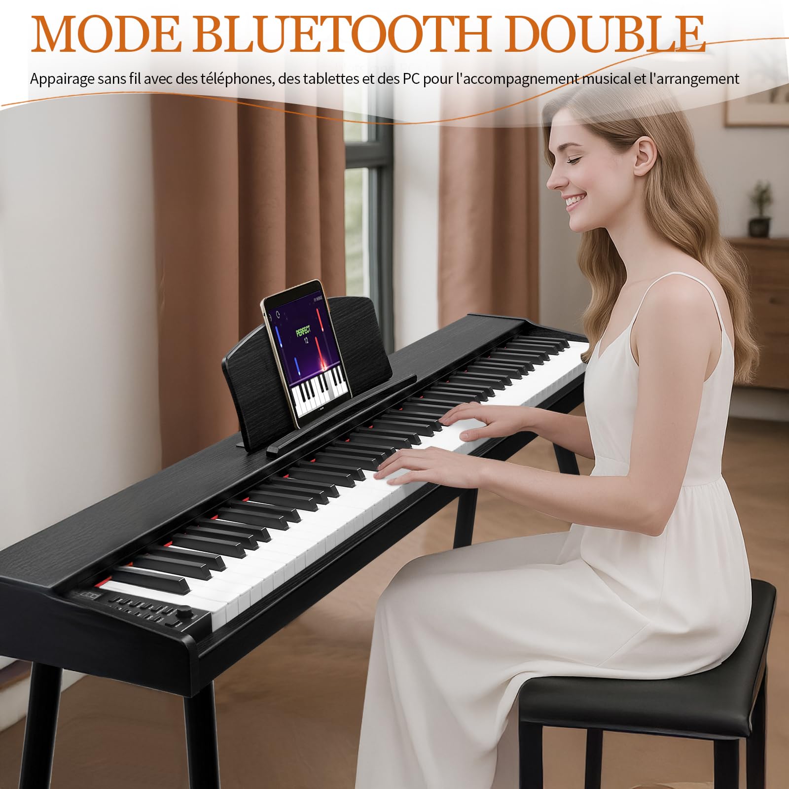 LEADZM Piano Numérique 88 Touches avec Support en Métal, Clavier Piano Semi-Lesté, Piano Electrique avec 3 Pédales, Adapté aux Débutants (Noir)