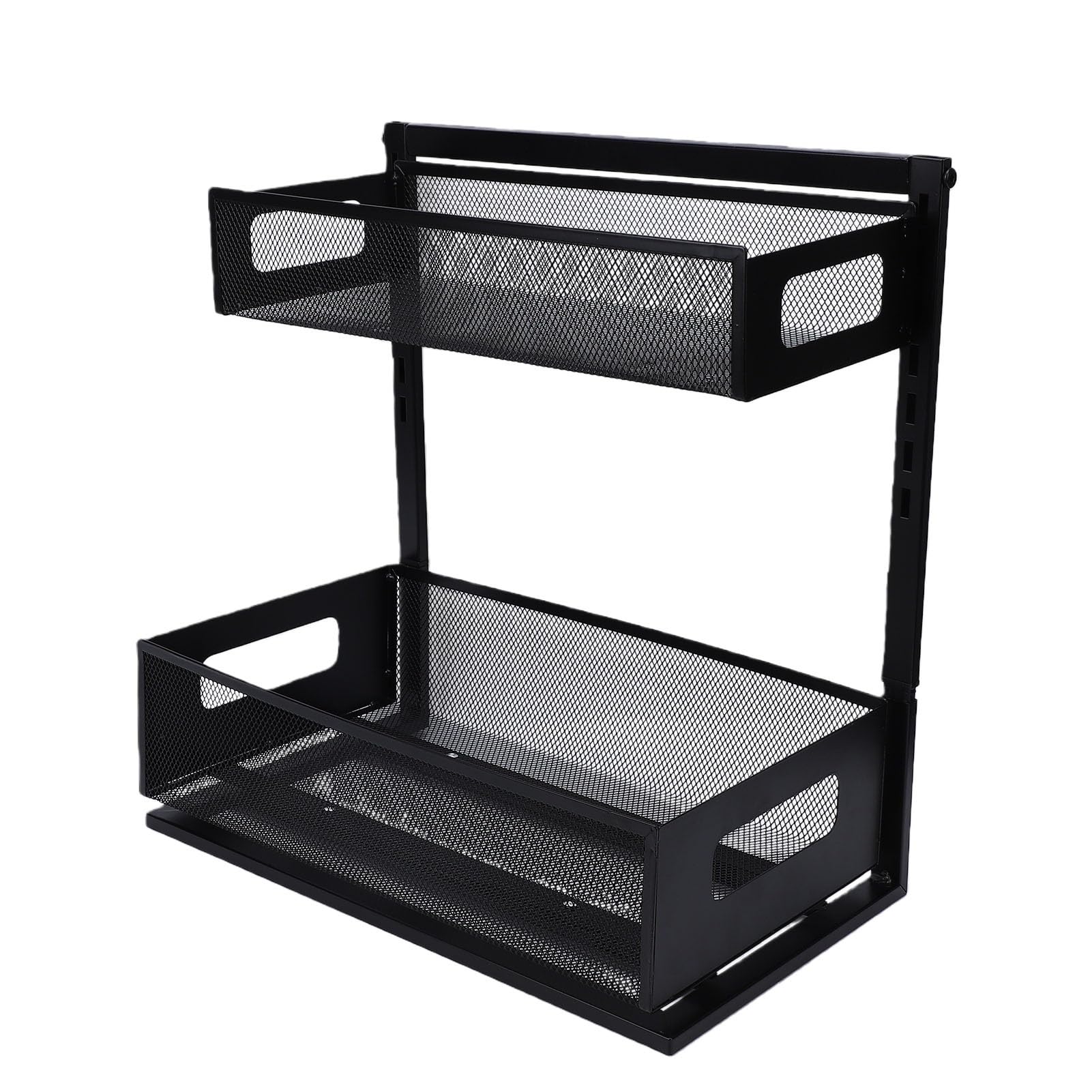 Fdit Organizer Sottolavello, Cassetto Estraibile a 2 Livelli Regolabile | Guida in Acciaio Al Carbonio, Portata 100 Lb, per Mobili o Bagno, 7 Altezze Regolabili