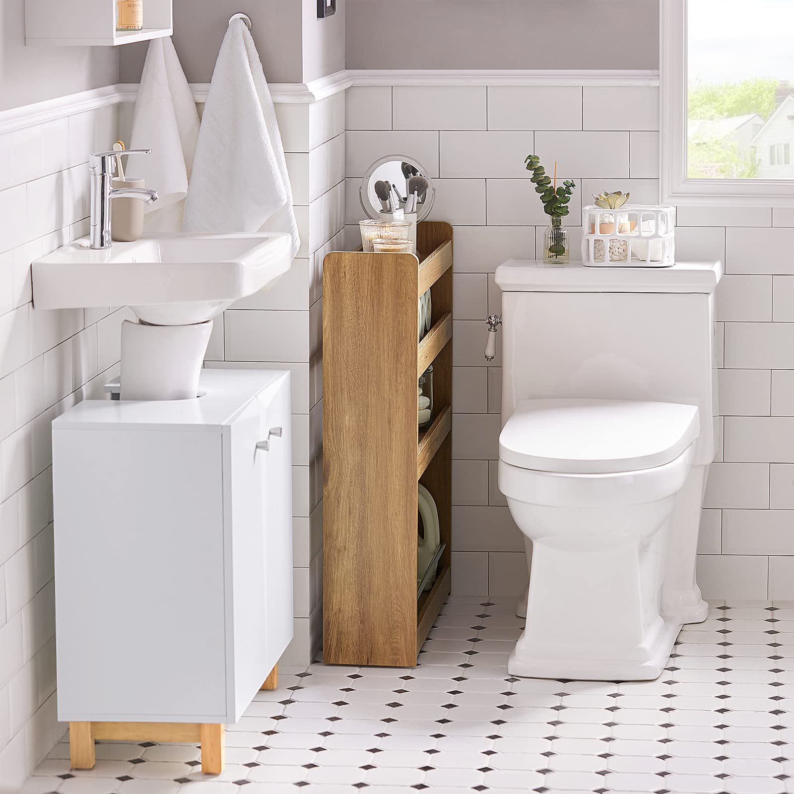SoBuy Carro Auxiliar con Ruedas para Cocina y Baño, 4 Niveles, 60x81x18,5cm | Estante Salvaspacio de 4 Niveles con ruedas & barra anticaída, carga 5 kg/nivel, PB, cocina & baño & dormitorio, NSR01-PF