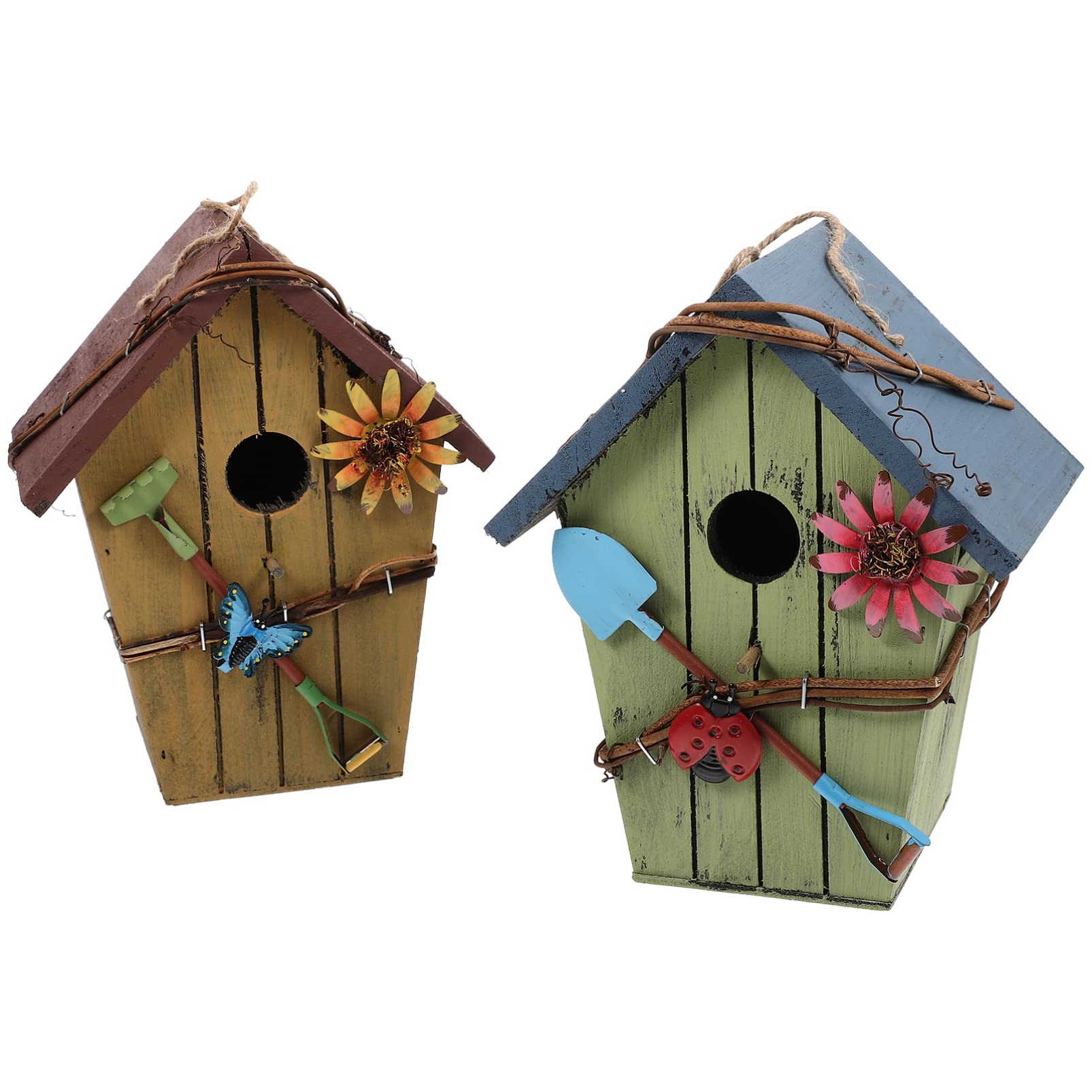 Casetta Uccellini in Legno, 2 Pezzi, Forma Casa per Piccoli Uccelli | Giardino e Salotto, per Allodole, Confezione Doppia, Articolo Decorativo