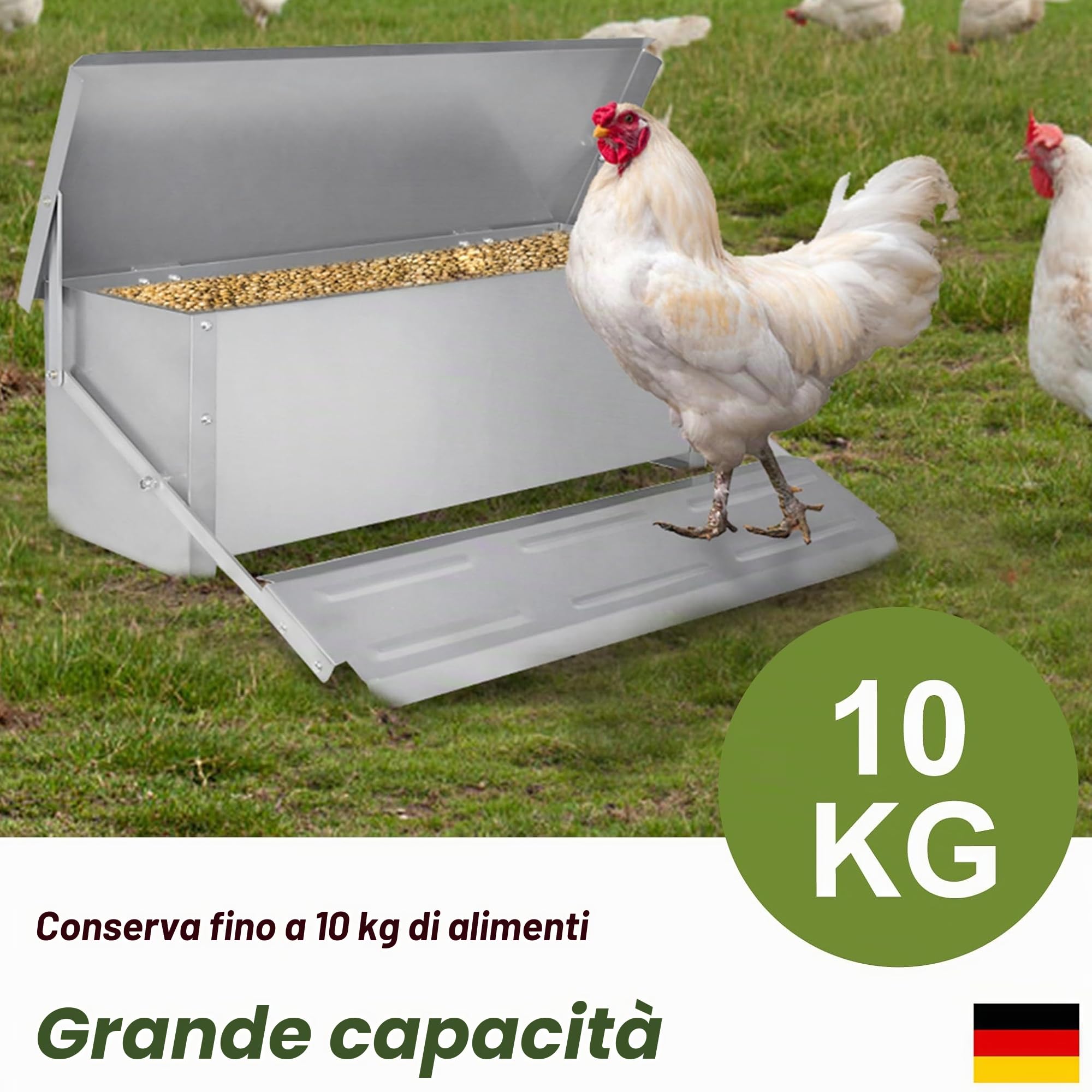 Mangiatoia automatica per polli in acciaio zincato, mangiatoia automatica con pedale e coperta, impermeabile e a prova di ratti, mangiatoia per pollame