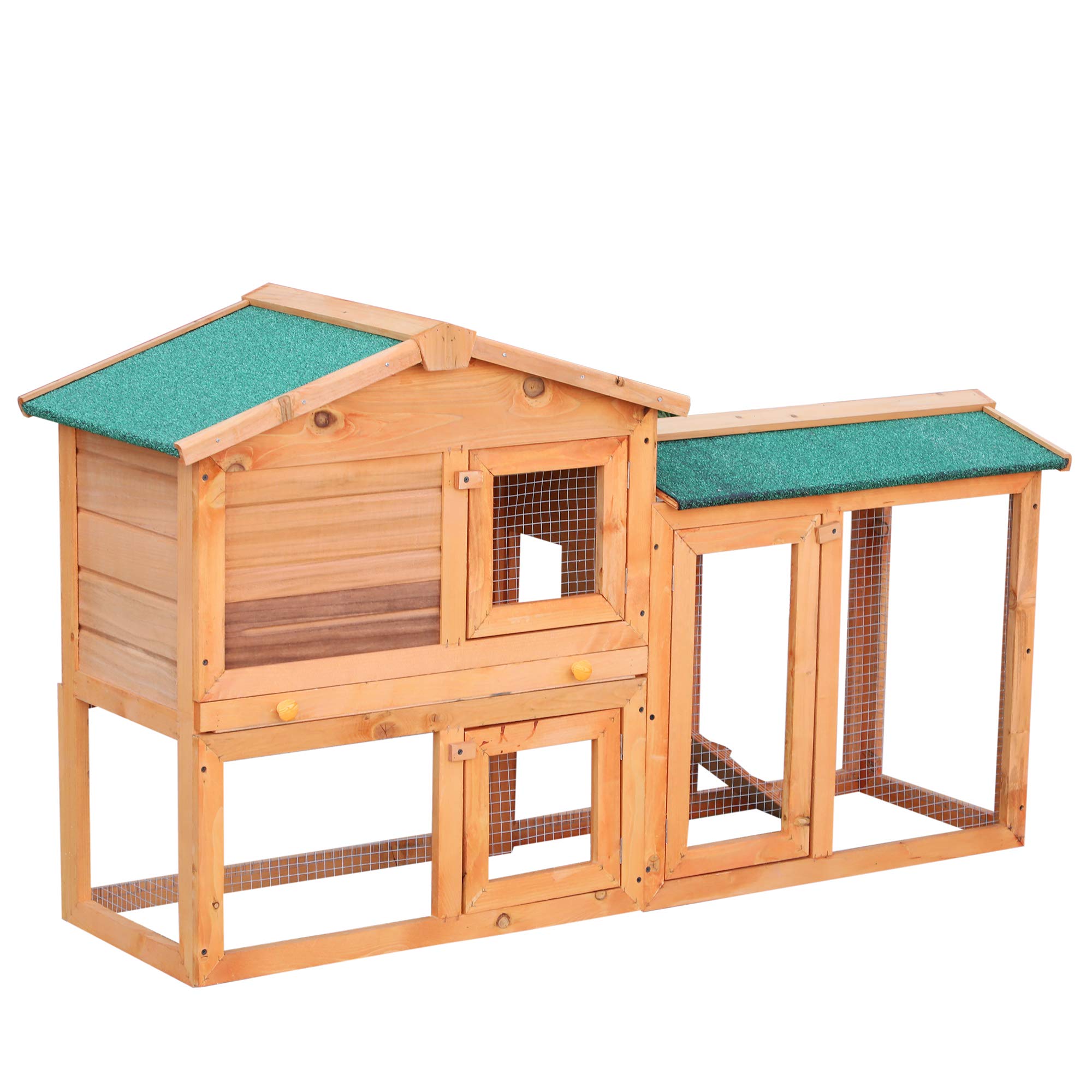 PawHut Conejera para Exterior Madera 145x46x85 (LxAnxAl) Jaula para Conejos y Animales Pequeños con Cerramiento