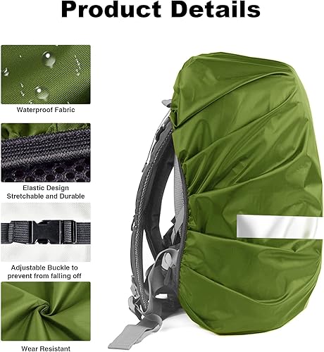 Miniatura 34 de LAMA 2 fundas impermeables de lluvia para mochila, protector reflectante a prueba de lluvia para antipolvo y antirrobo, L 41L-55L negro y azul
