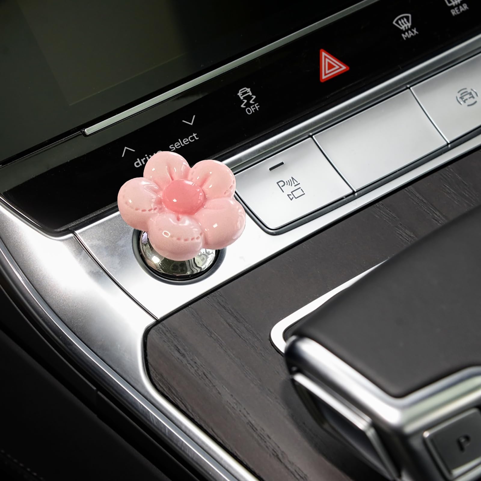 Push to Start Button Cover，Engine Start/Stop Resin Flower Starter Cover (for Decorative Accessories) (Pink)