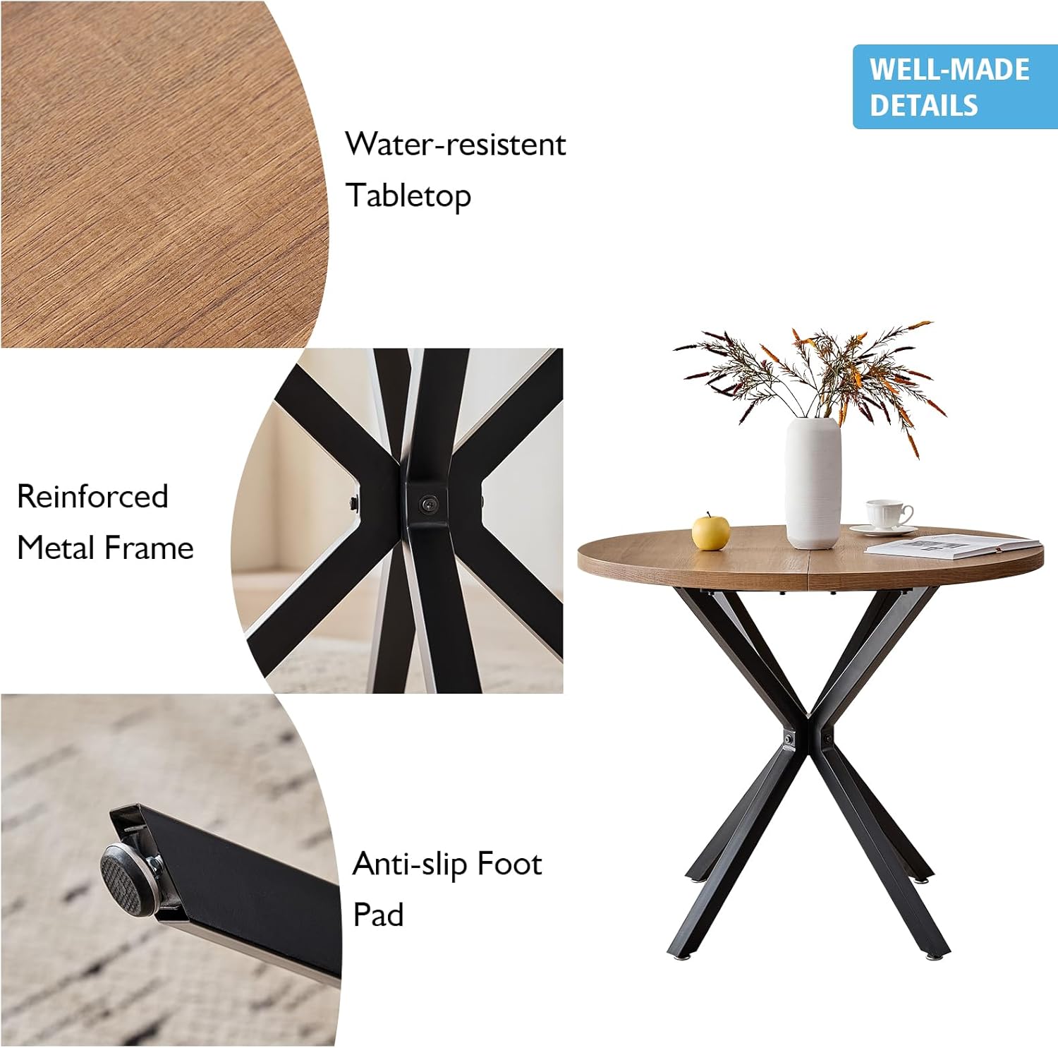 39" Round Dining Table Set for 4, Mid Century Kitchen Table with 4 Green [Synthetic Leather] Stackable Dining Chairs for Apartment Living Room Space Saving