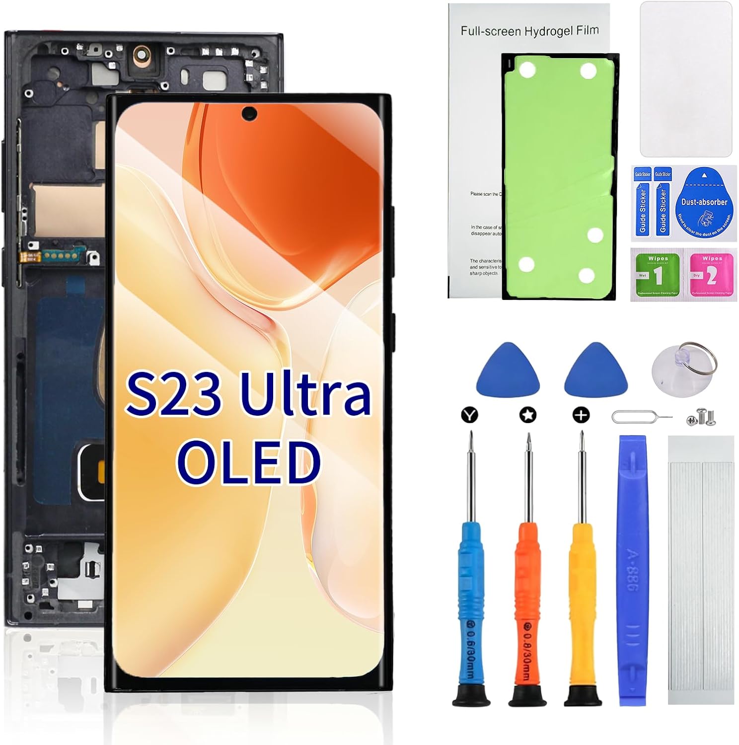 OLED for Samsung Galaxy S23 Ultra Screen Replacement with Frame Support Fingerprint,US Version-Includes Full Tool Kit & Installation Guide (S23Ultra-Black)