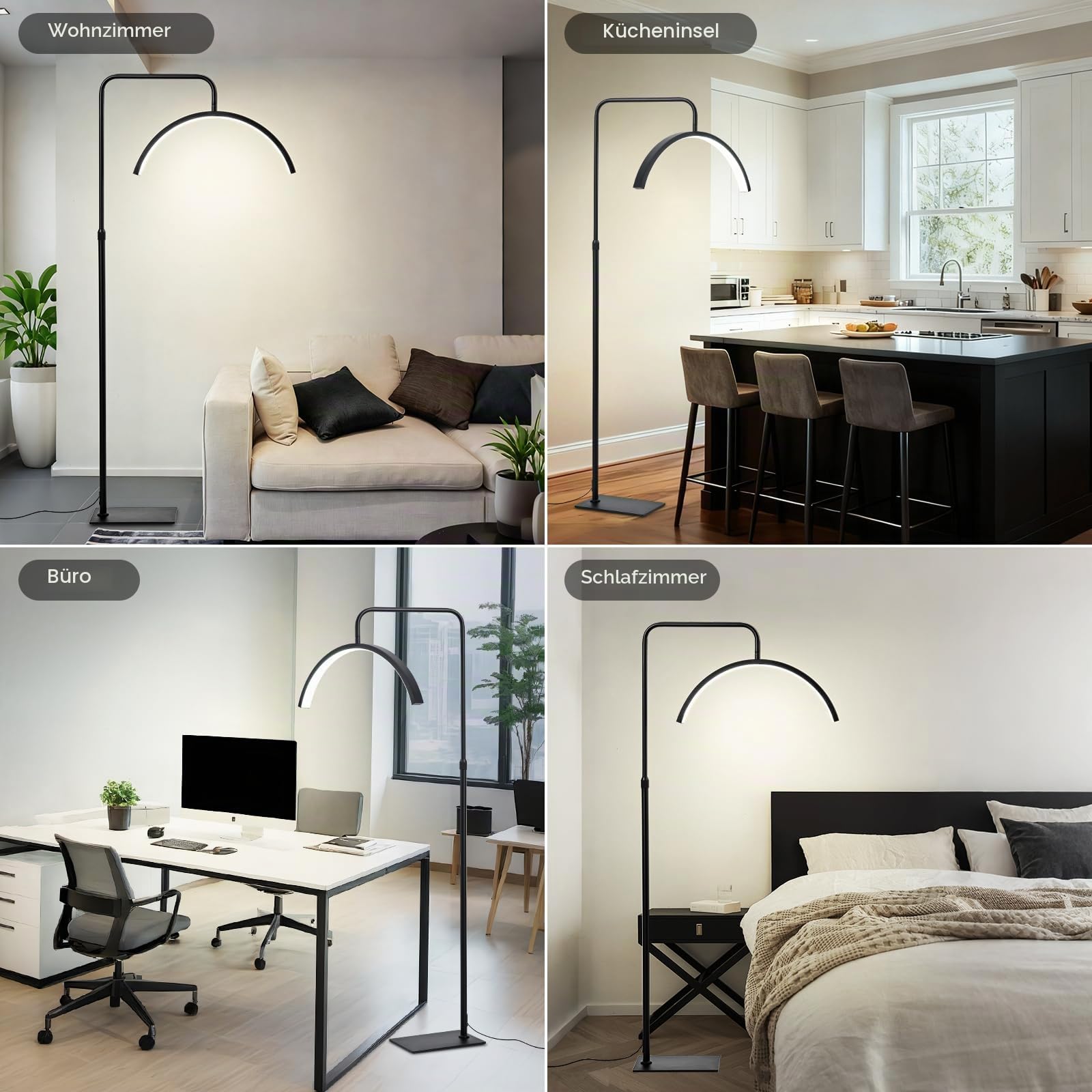 Stehlampe Halbmond Kurve 360°Verstellbarer Lampenkopf Höhenverstellbar 3 Farben Stehlampe Dimmbar LED Stehleuchte Schönheit & Wimpernverlängerung Schreibtischlampe Stehlampen Wohnzimmer