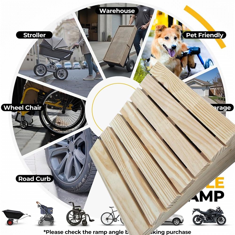 Rampa De Entrada De Madera, 15cm Alto Rampa Umbral Portátiles Rampa De Umbral De Puerta Antideslizante Rampas De Acceso para Silla De Ruedas, Andador(Rise: 7cm/2.8in)