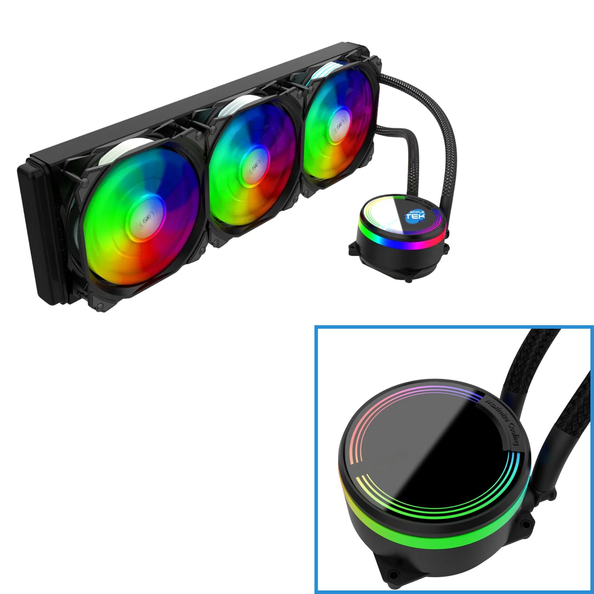 SIMPLETEK - Radiateur à liquide CPU tout-en-un 360 mm RGB | M360 | LGA 115X, 1150, 1151, 1155, 1156, 1200, 1366, 1700, 2011, 2066