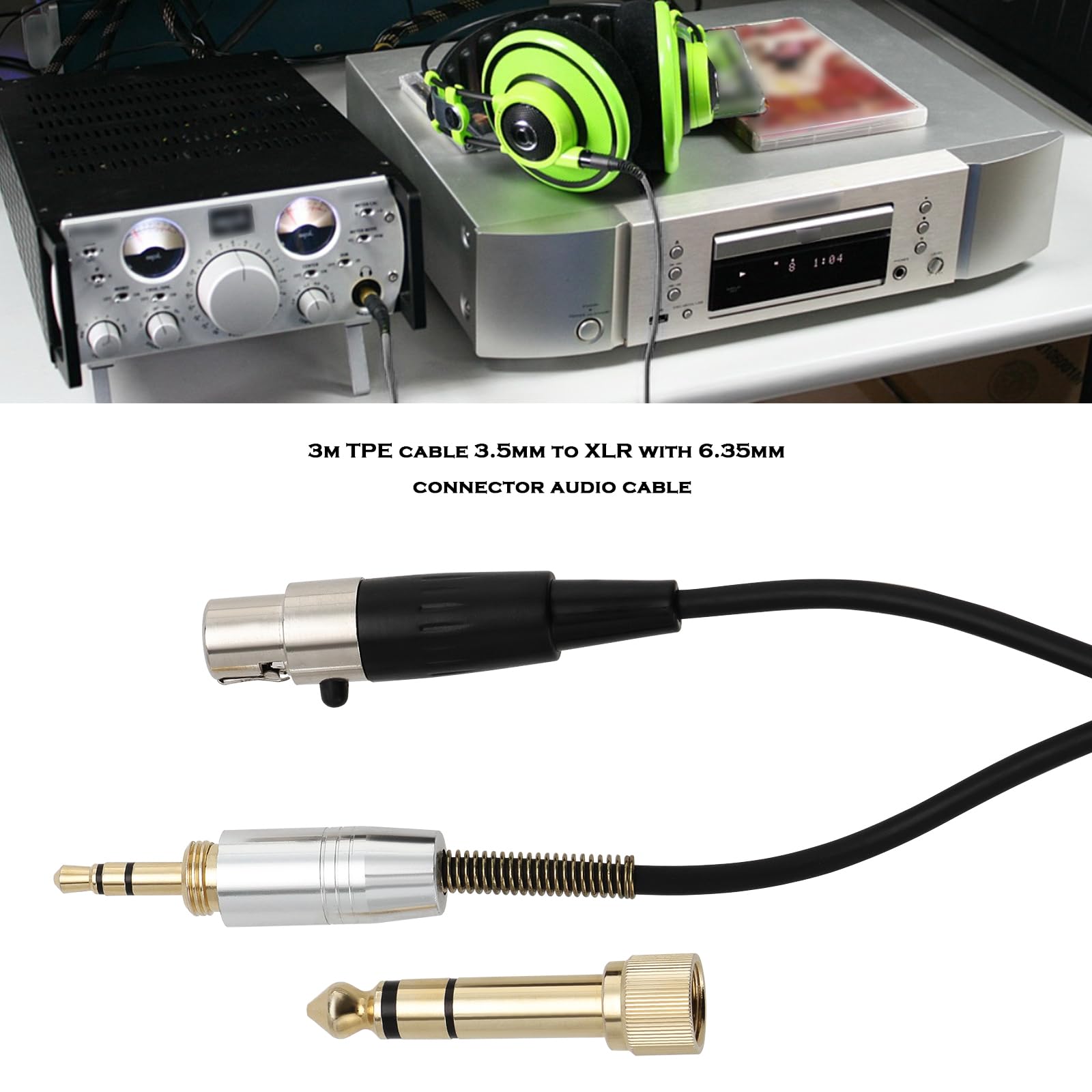 Cable de audio de 3 m Mini-XLR a 3,5 mm y 6,35 mm, cable de extensión de auriculares TPE, compatible con AKG K240 Q701 K702 K141 K171 M220