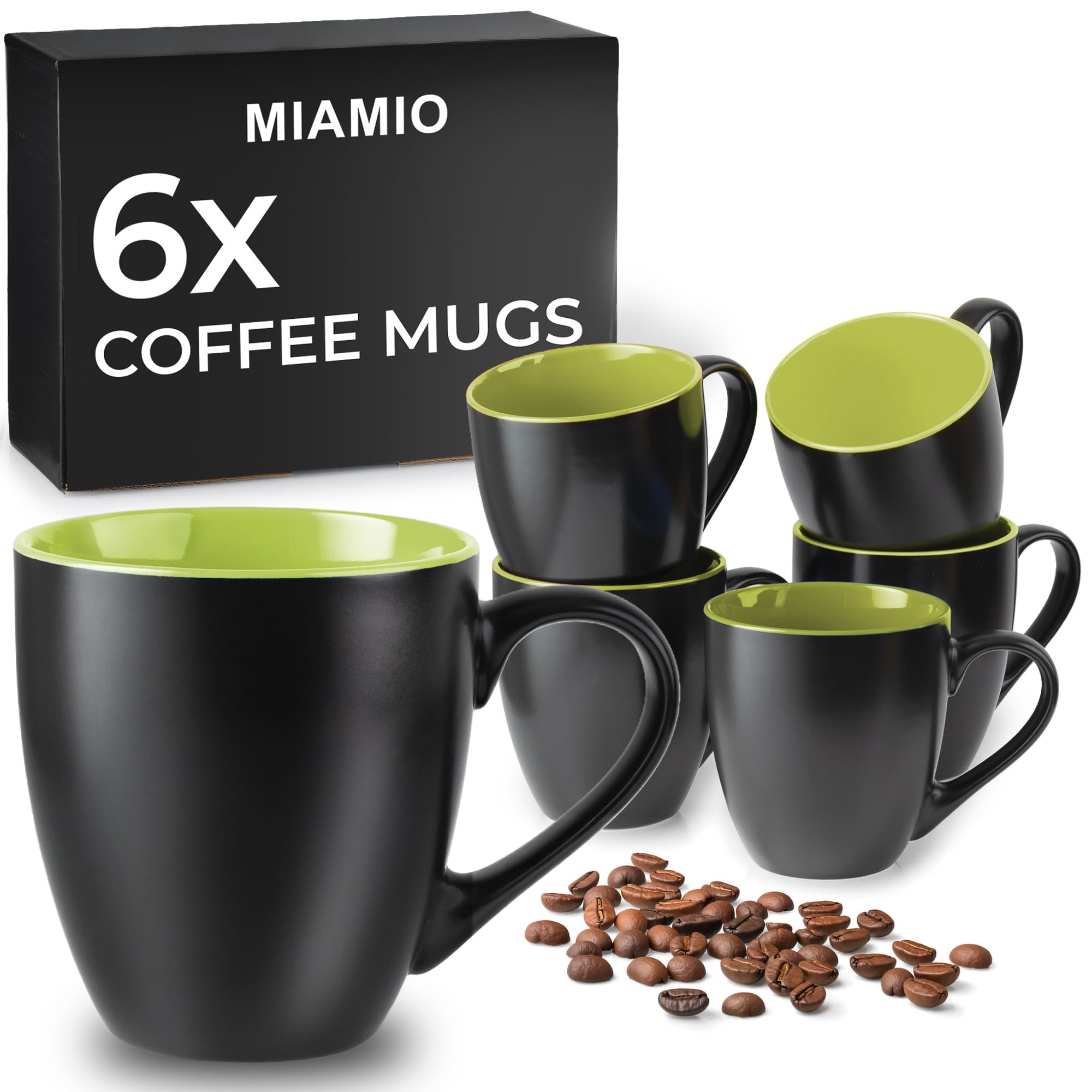 6 x 350 ml Stoneware Coffee Mug/Cup Set - Le Papillon Collection (Green)