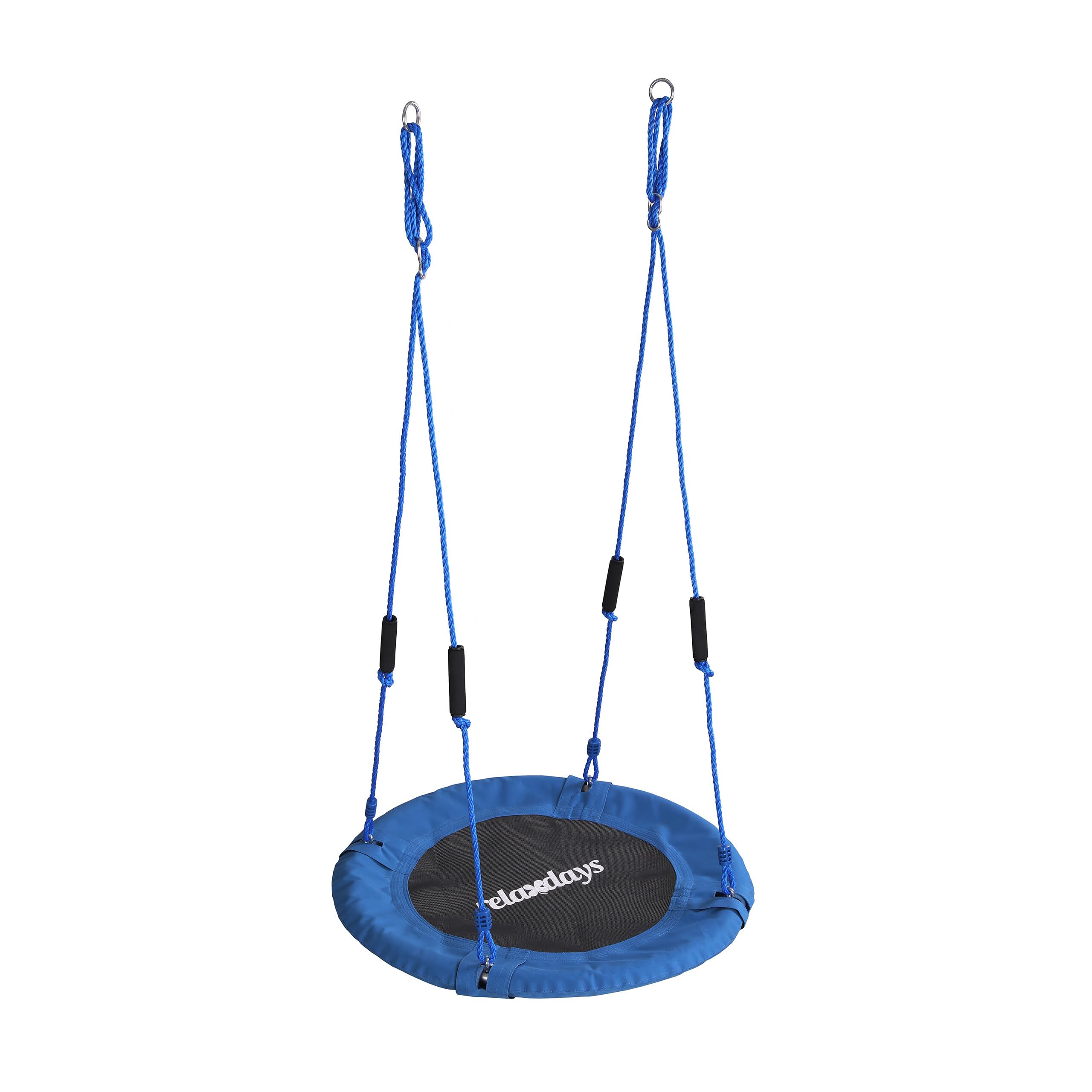 Relaxdays Round Outdoor Nest Swing with Foam Handles, Adjustable, Blue, Ø 80 cm, Max 100 kg