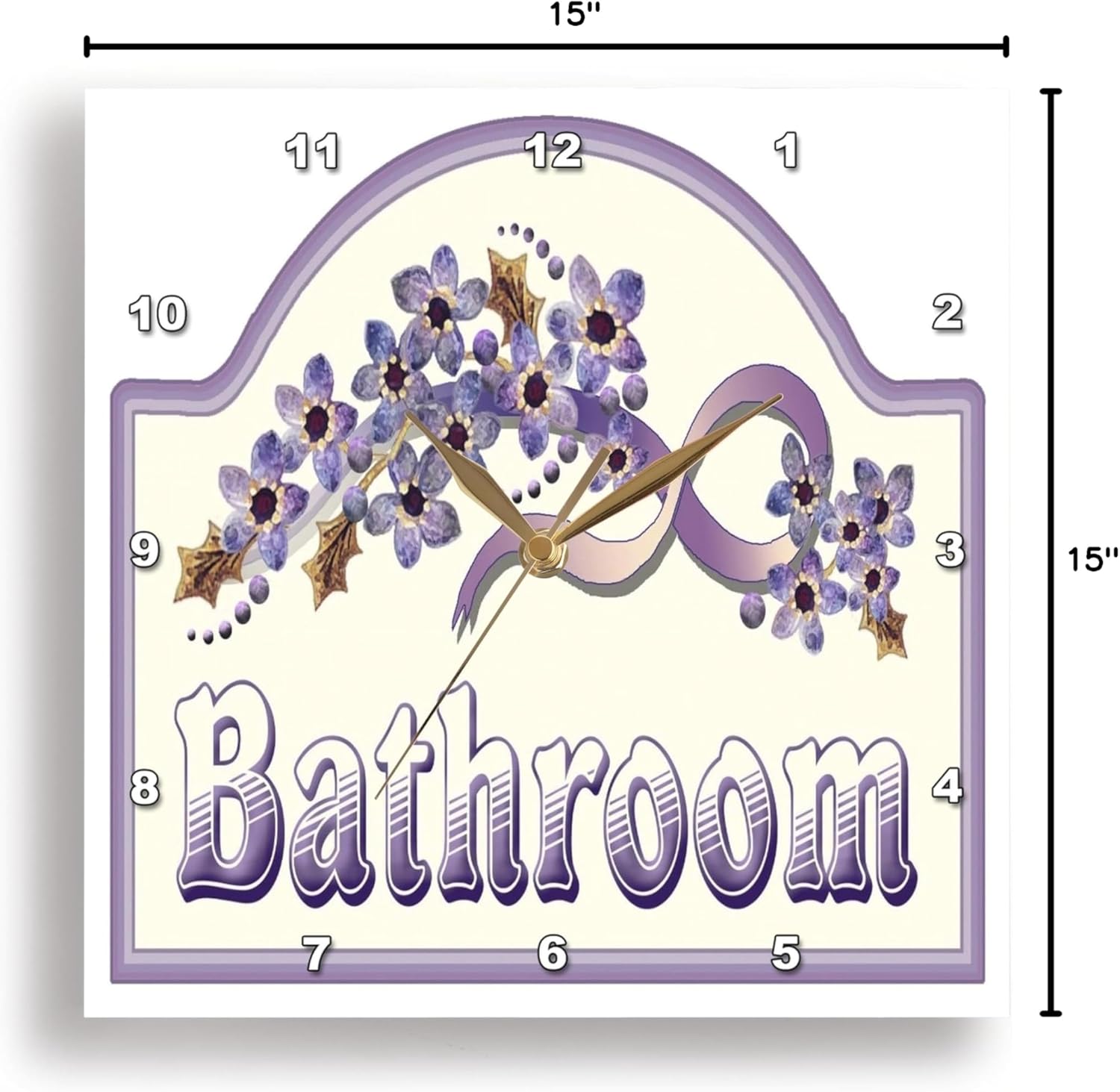 3dRose DPP_37389_3 Vintage Violet Bathroom Sign Wall Clock, 15 by 15-Inch