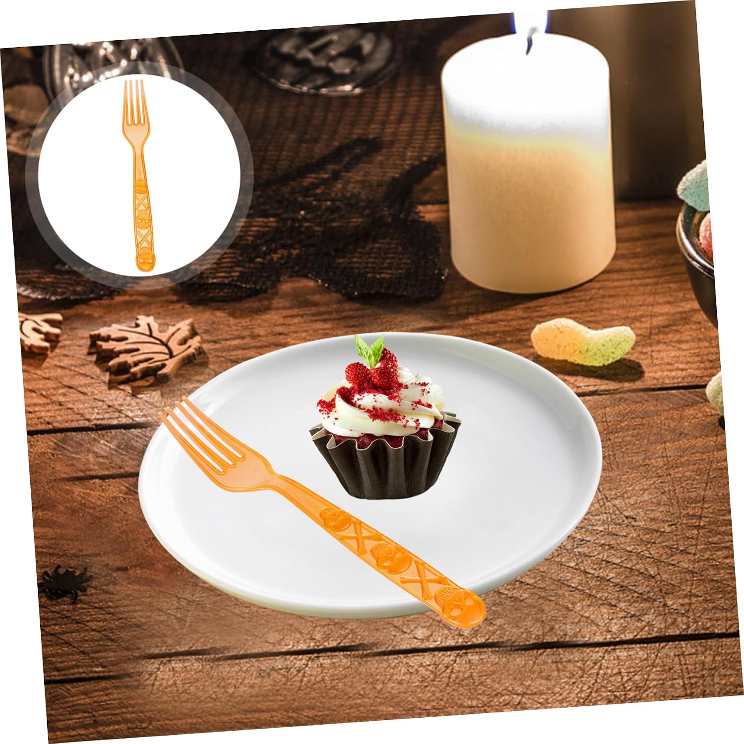 Halloween Season Skull Plastic Tableware for Party, 12pcs Orange