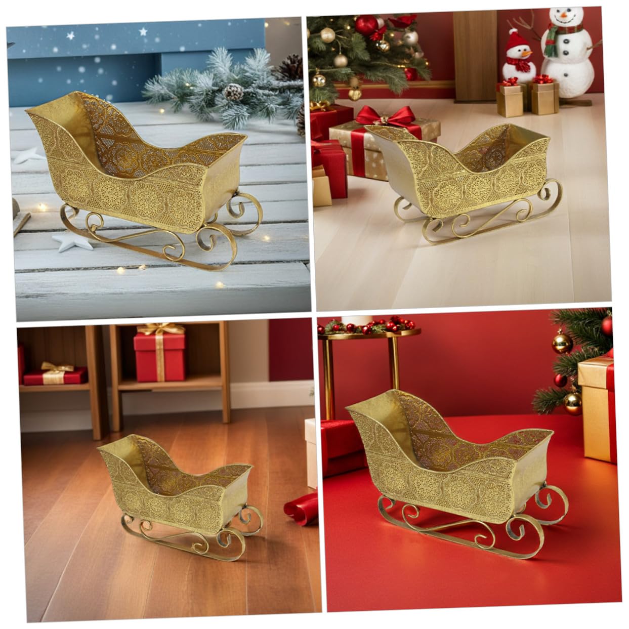 Alipis Weihnachtliche Schlittendekoration aus Eisen Goldener Kleiner Schlitten als Süßer Bonbonhalter und Tischzentrum für Festliche Weihnachtsfeiern und Schreibtische