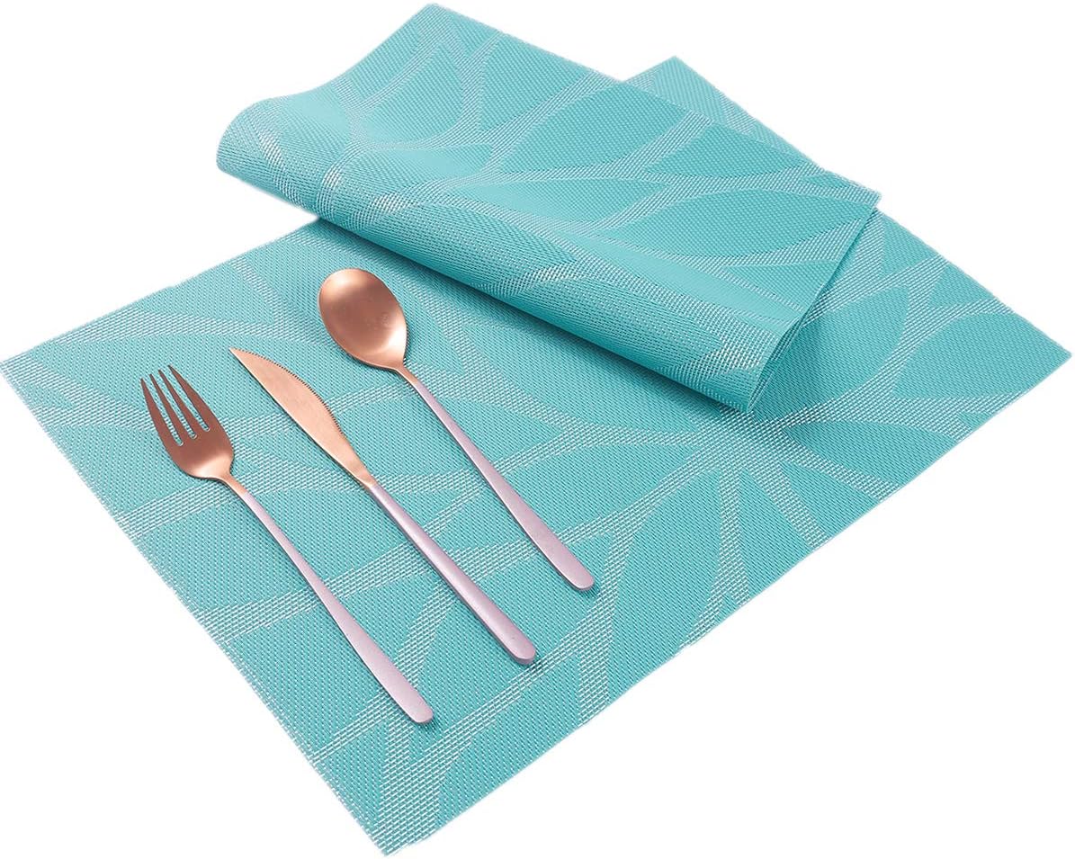 HEBE Blue Placemats Set of 4,Heat-Resistant Kitchen Table Mats Washable Placemats Non-Slip Crossweave Woven Vinyl Placemat for Dining Table