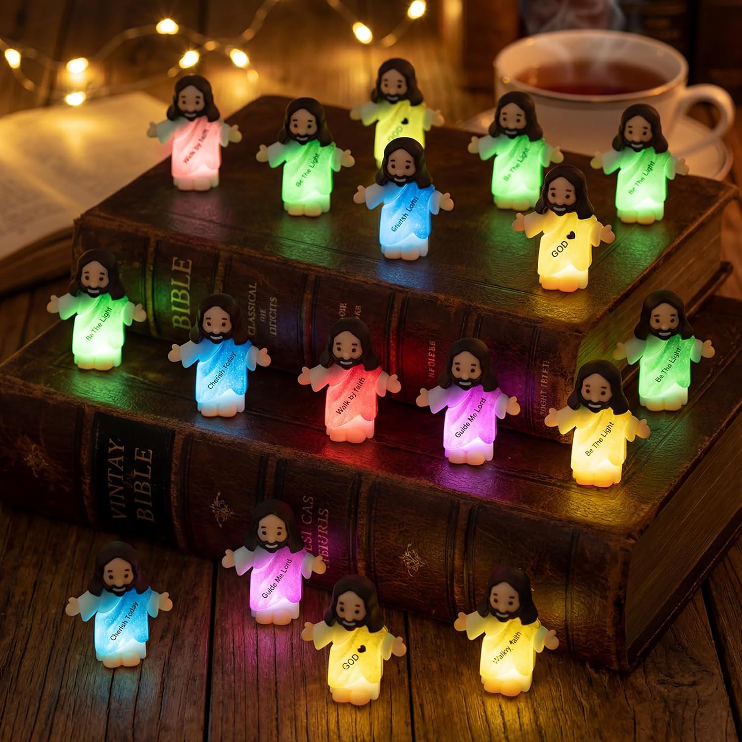 CroBlissful 25 Pcs Little Jesus Figurine Bulk Glow in the Dark Jesus Figure to Hide and Seek Luminous Tiny Pocket Statue for Vbs Let Your Light Shine Baptism Sunday School Halloween (Bible Style)