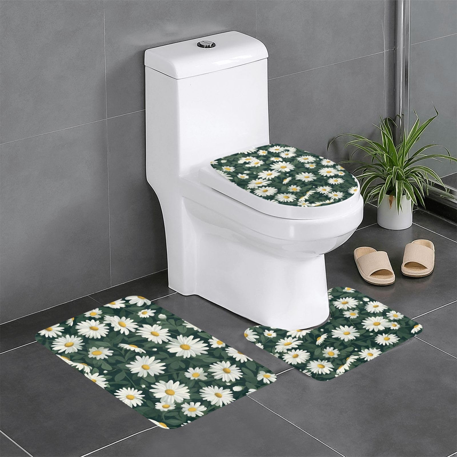 Tapis de salle de bain antidérapants et faciles à nettoyer motif marguerite