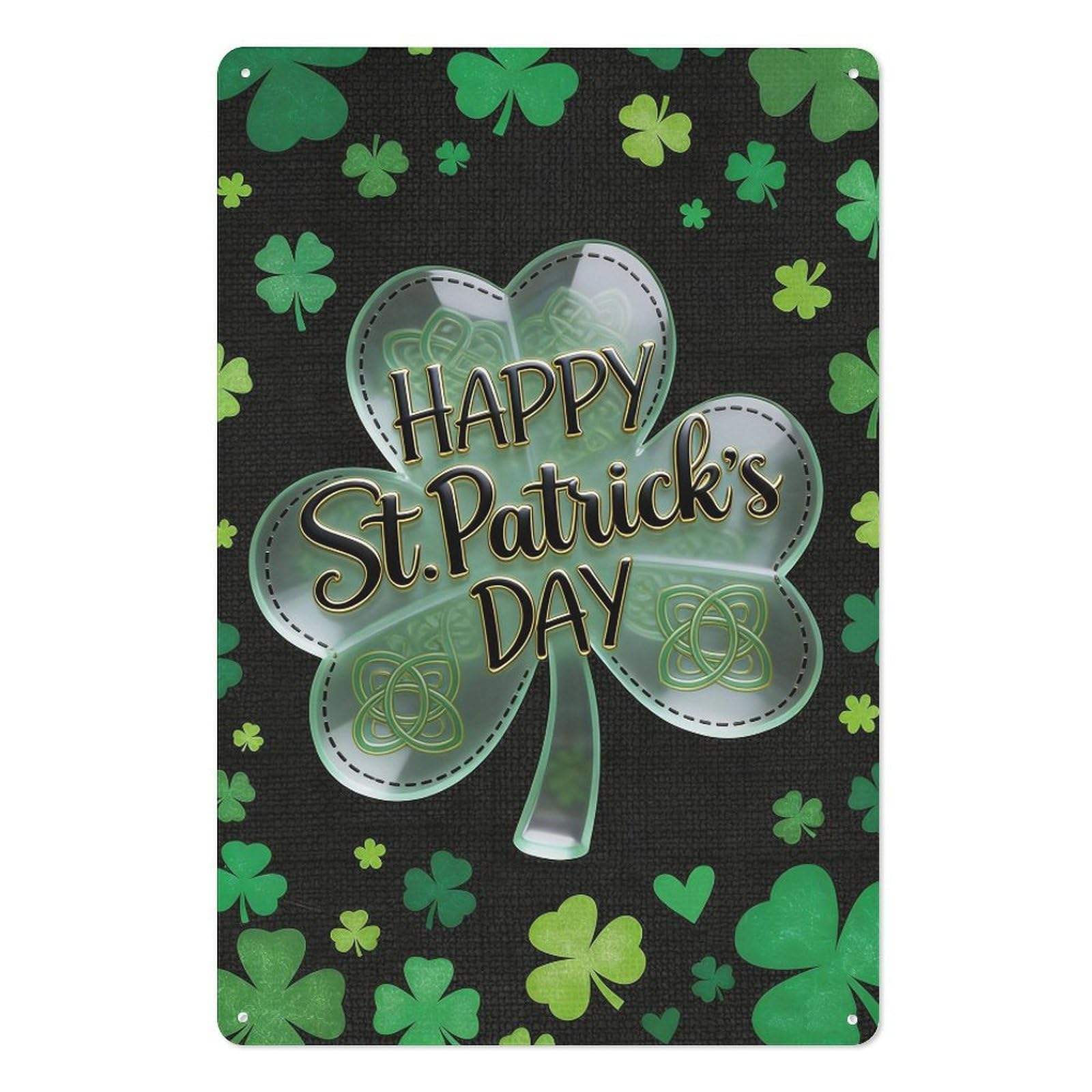 peiyeety Happy St Patrick's Day Metal Tin Sign 8x12 Inch – Shamrock Wall Decor with Celtic Knot, Vintage Irish Pub Art for Home Bar, Kitchen, Office, Indoor or Outdoor Use