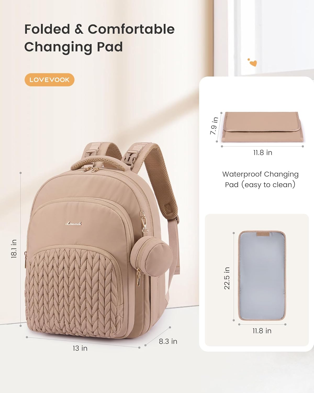 LOVEVOOK Diaper Bag Backpack, Baby Bag with Changing Pad for Mom Dad, Large Waterproof Mommy Bag with Stroller Buckles, Travel Essential with Pacifier Case & Insulated Bottle Pockets, Khaki - Image 6