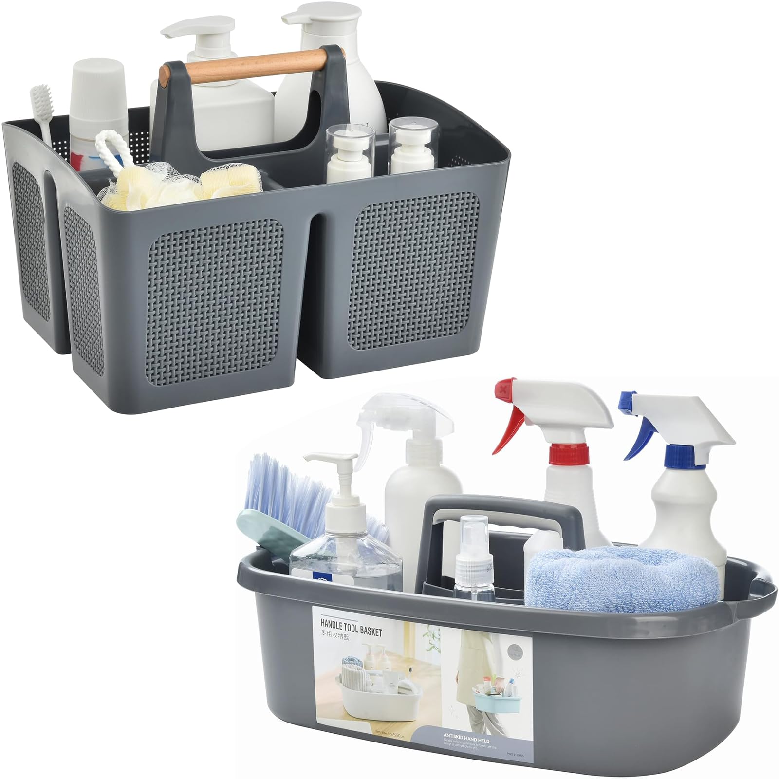 ALINK Large Plastic Shower Caddy Tote -Gray