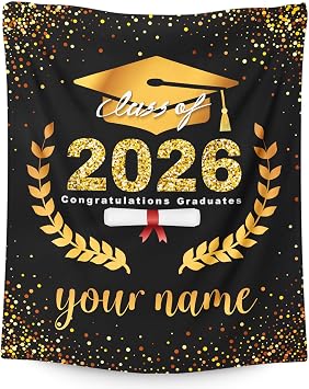 Class of 2026 Blanket Graduation Gifts Personalized, 80"x60" Custom Blanket Gift for Graduation Day Decoration Couch Sofa Bed
