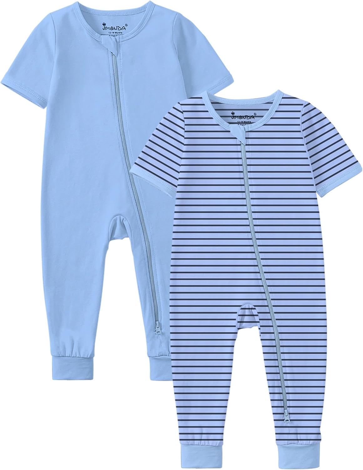 Jimonda Baby Romper 2 Pack Footless Pajamas Short Sleeve Sleepers Baby Boys Girls 2 Way Zipper Pjs Sleep and Play Clothes