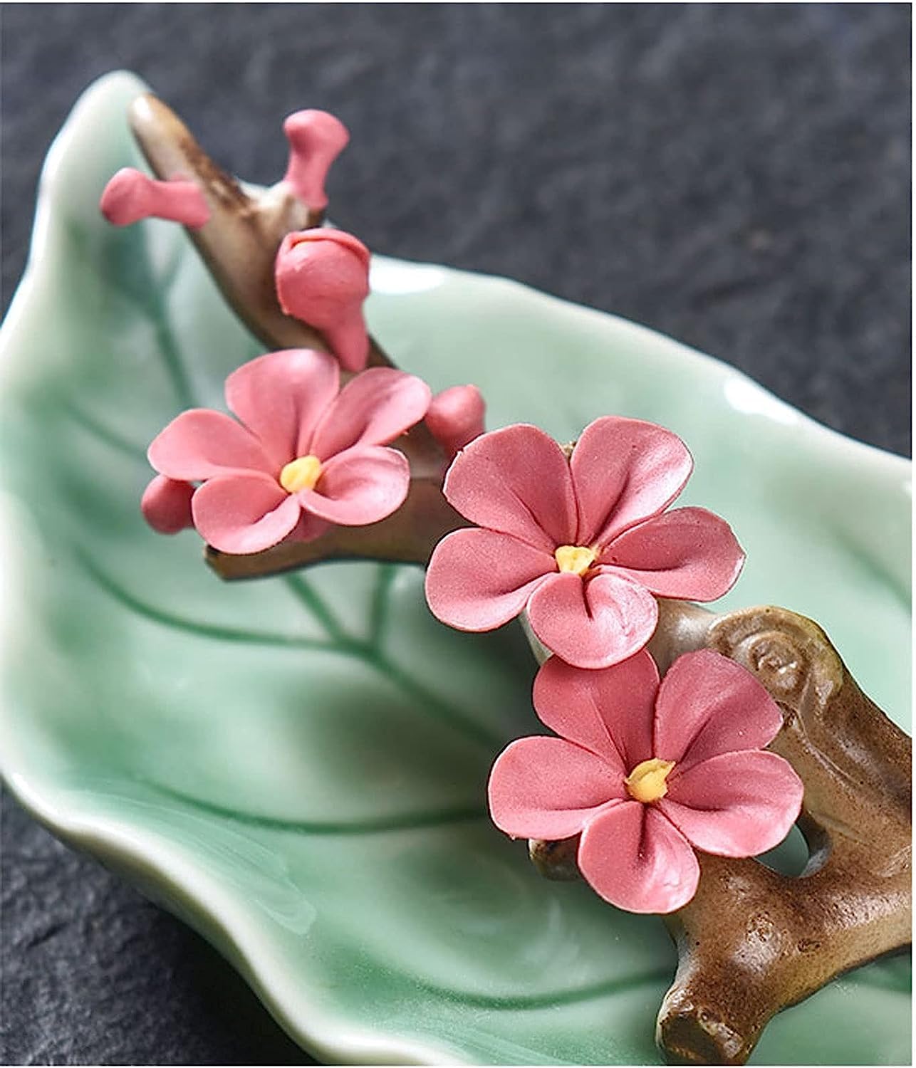 Palnik do kadzideł w kształcie stożka, ręcznie robiony, kreatywne wyposażenie domu, ceramiczne liście, gałęzie kwiatów brzoskwini, palnik, kadzidło(Red)