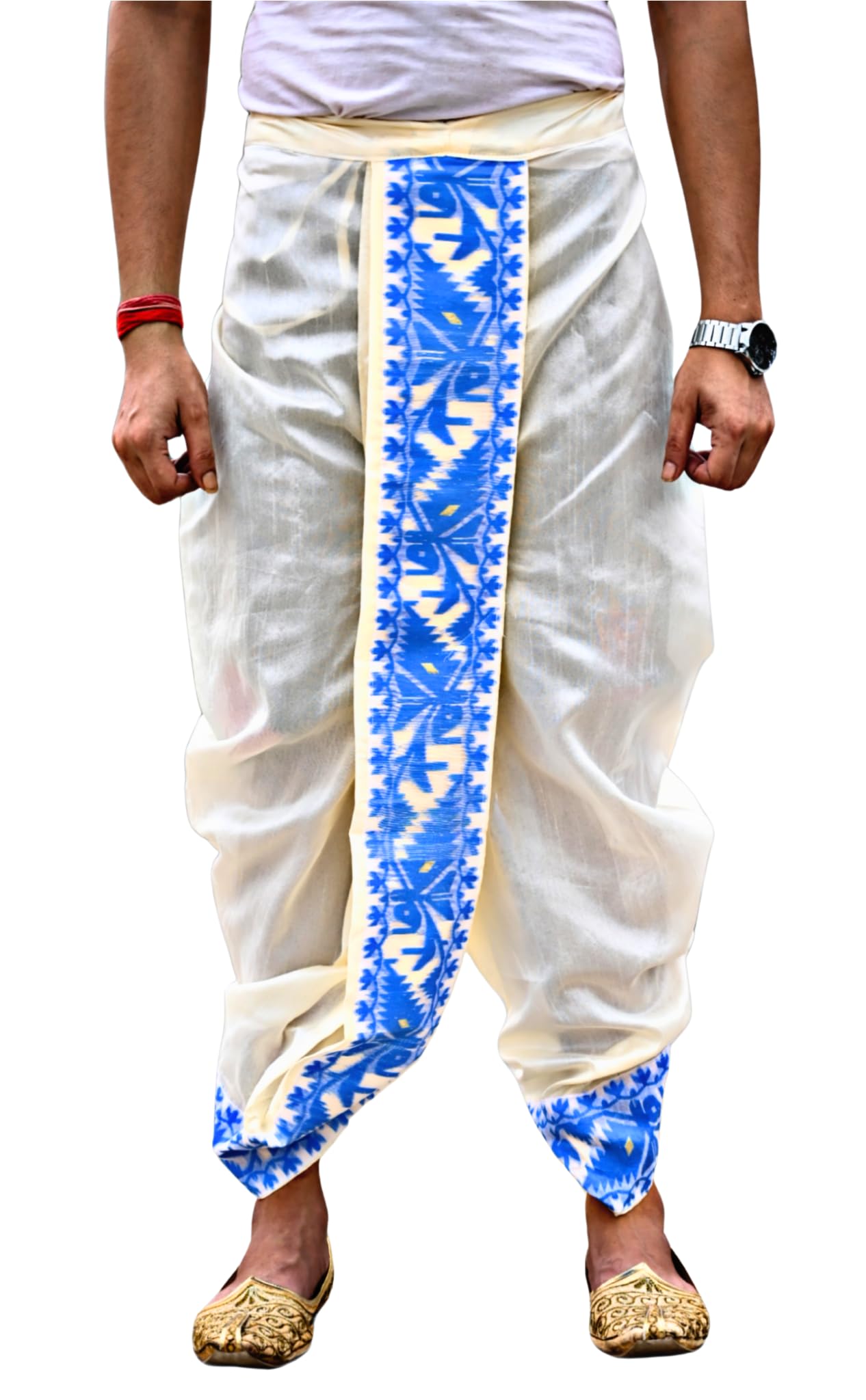 gouri collections Men's Ready to Wear (Pant System) Jamdani(Border) Design Dhoti for Marriage,Pooja,Festival, etc. (GC007)-picture-31