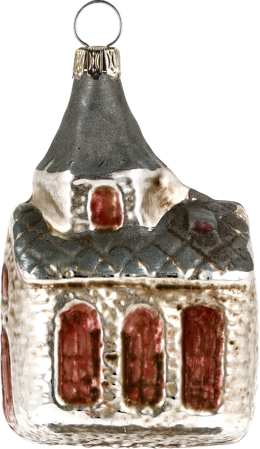 MAROLIN Decorazione Natalizia In Vetro Soffiato - Ornamento A Forma Di Chiesa Con Tetto Rosso - Stile Vintage, Altezza 8 Cm - Pezzo Da Collezione