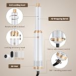 5 in 1 Blow Dryer Brush, Curling Wand Hair Air Styling Tools Set, Ionic with Massage Hot Air, Round Thermal Straightener,Left&Right Curling Wand