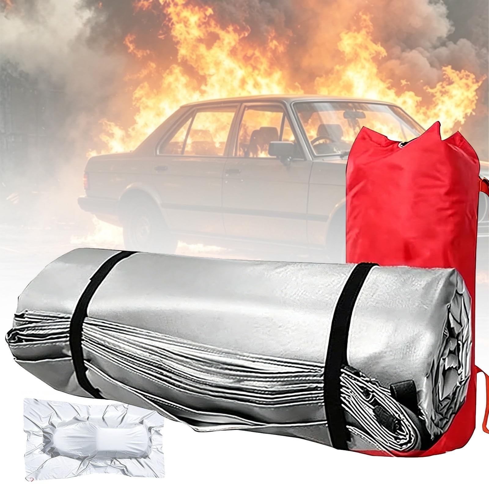 Osnzyc Emergency Fire Blanket for Car, Fiberglass Fire Suppression Blankets, Large Survival Safety Fire Extinguisher Blanket for Parking Lot/Charging Station/Vehicle Accident, Not Prick Hands 6×9M